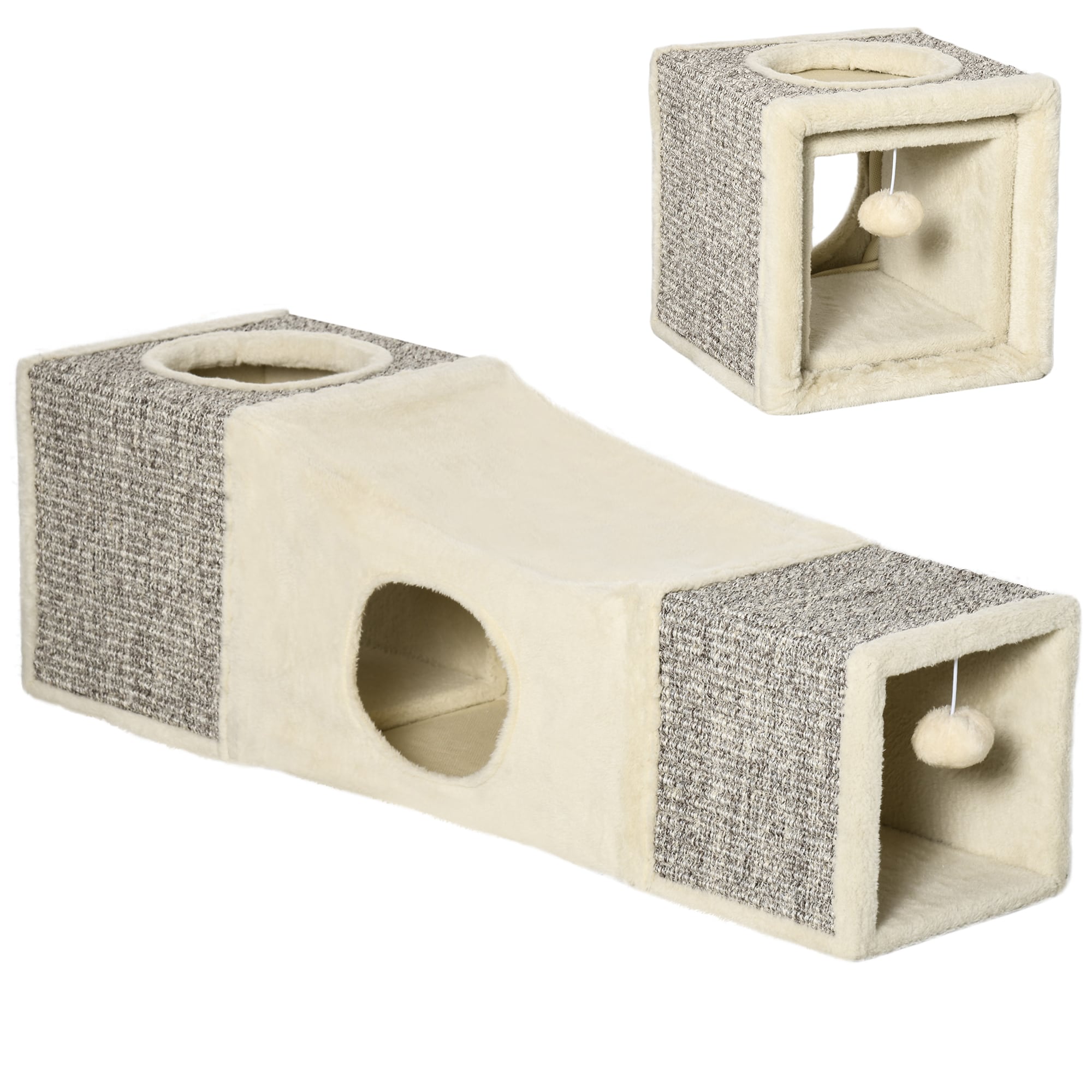 PawHut Katzentunnel Spanplatte, Flusen, Sisal - Bild 1