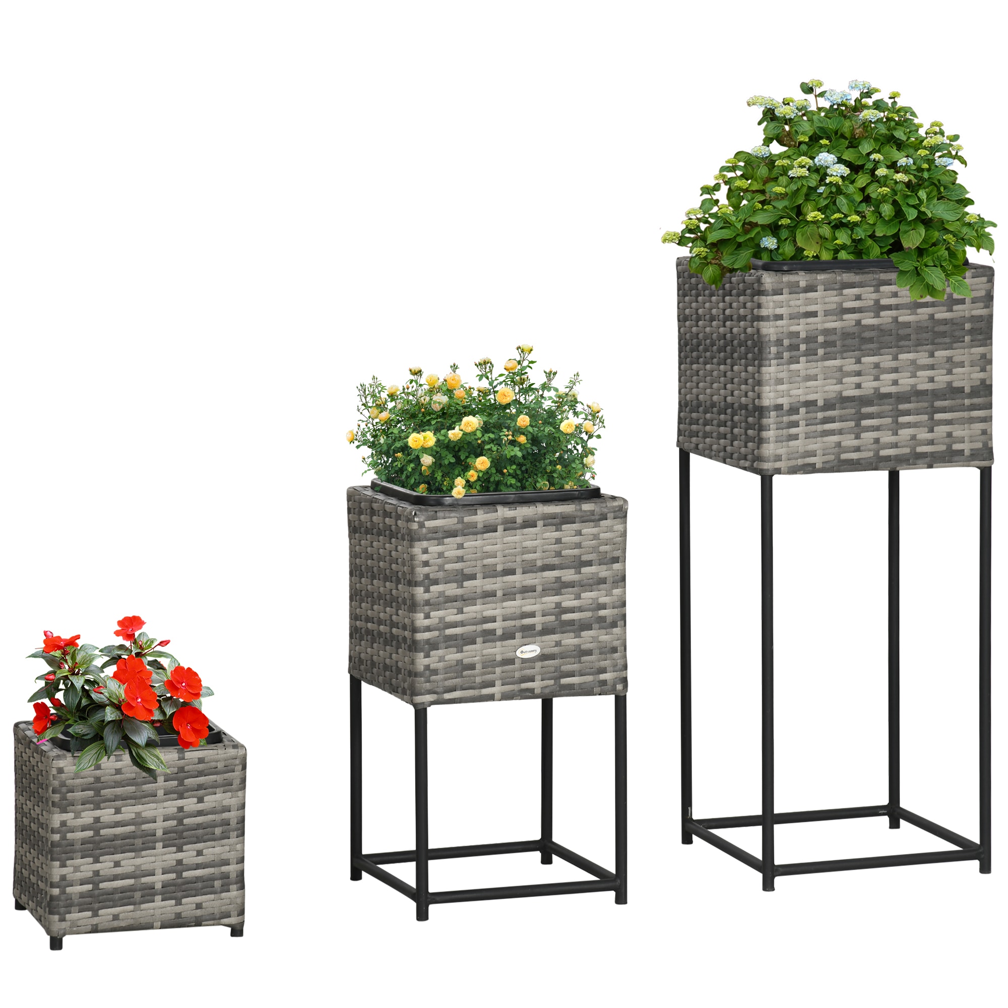 Outsunny Rattan Hochbeet Set Verzinkter Stahl, PE Rattan, Kunststoff - Bild 1