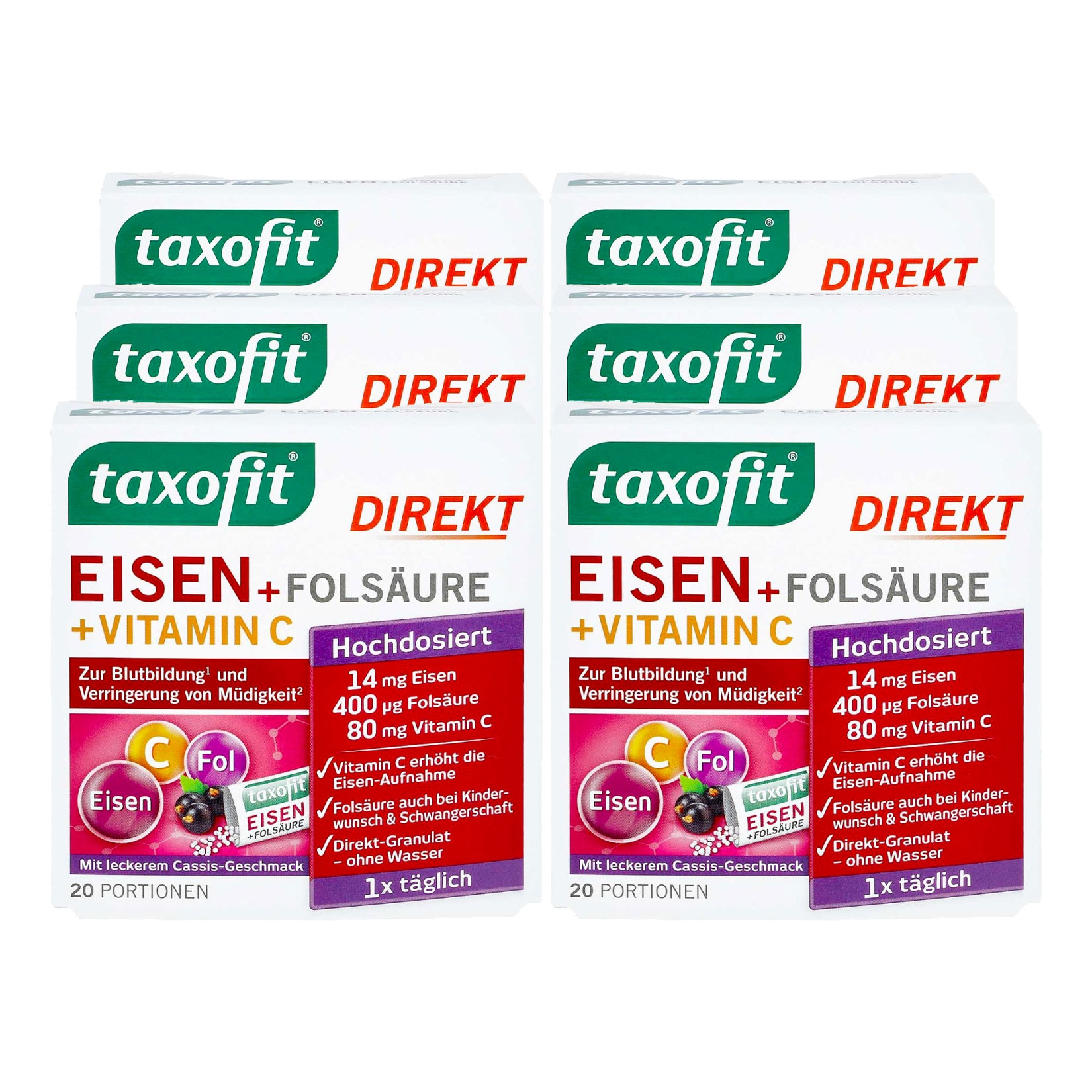 taxofit Eisen+Fols&auml;ure+Vitamin C direkt Granulat 20 St&uuml;ck 30 g, 6er Pack - Bild 1