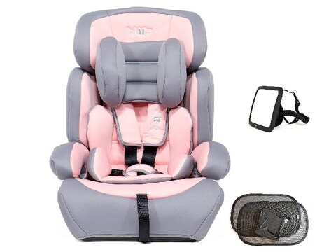 Blij´r Ivo pink/grey Autositz mit Wumbi Rücksitzspiegel und