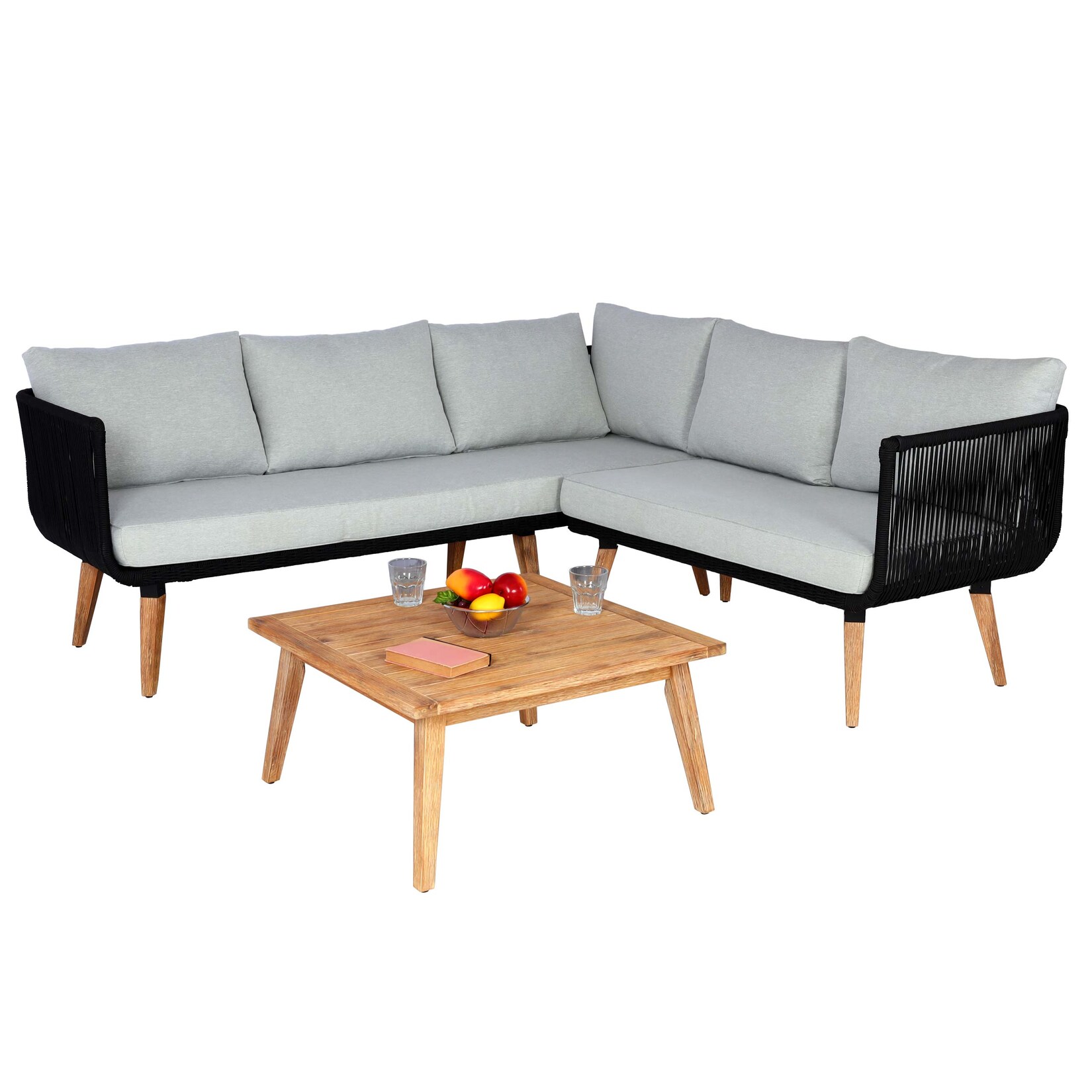 Garten-Garnitur MCW-L30, Garnitur Sitzgruppe Lounge-Set Sofa, Akazie Holz MVG-zertifiziert ~ Polster hellgrau | 04057651805153