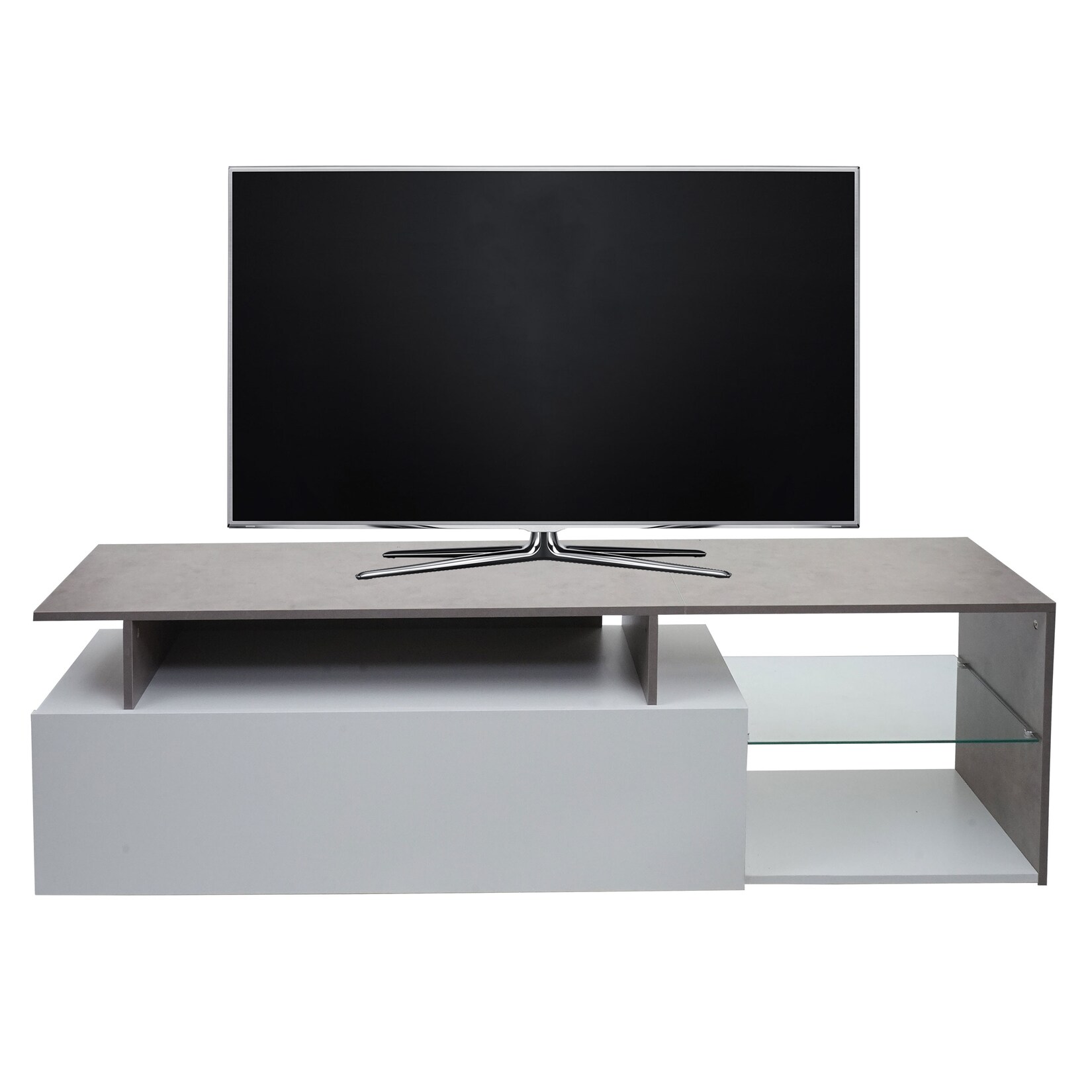 TV-Rack MCW-L35, Lowboard Fernsehtisch Sideboard TV-Schrank Kommode, Holz 47x170x40cm Staufach, Beton-Optik weiß | 04057651559636