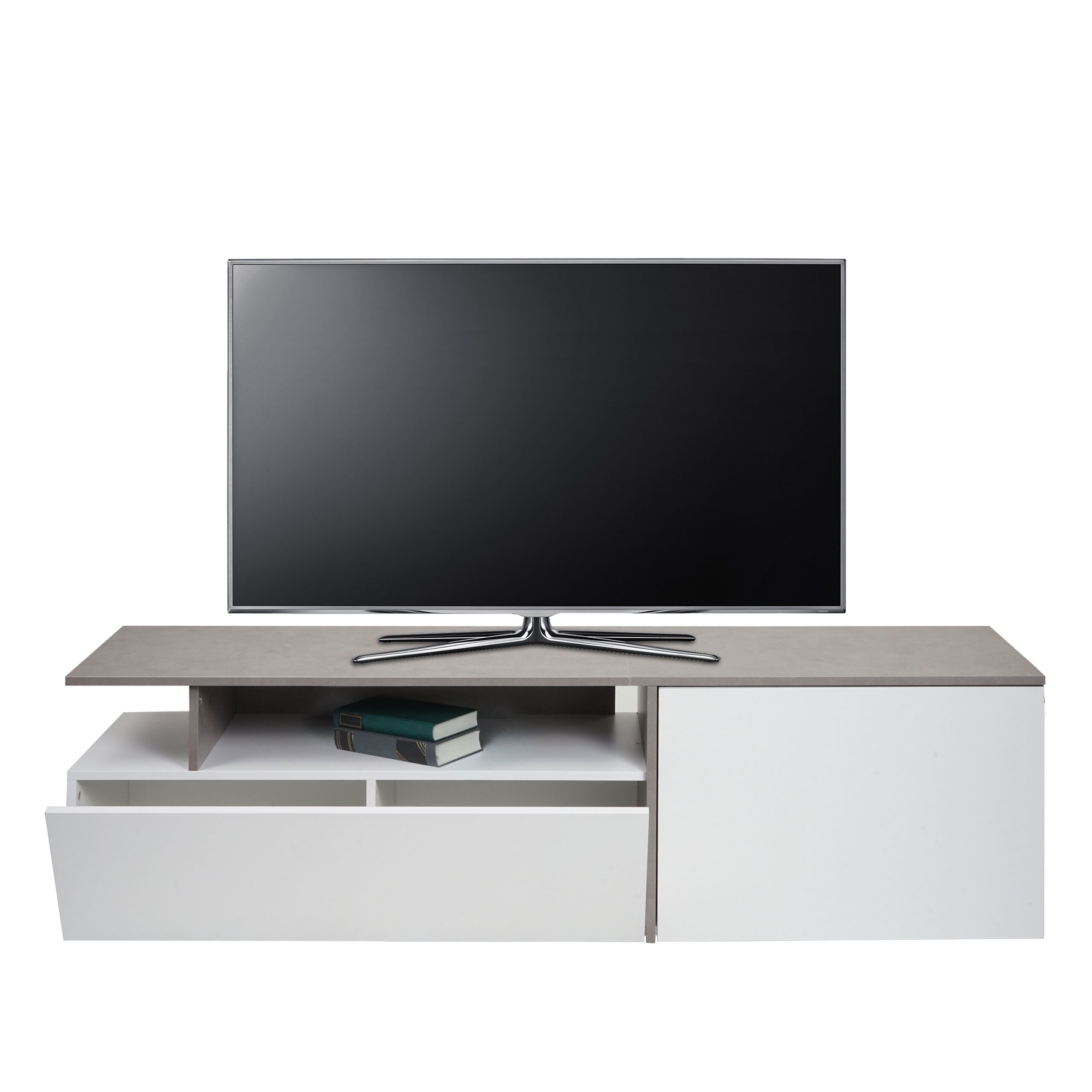 TV-Rack MCW-L34, Lowboard Fernsehtisch Sideboard TV-Schrank Kommode, Holz 45x161x40cm Staufach, Beton-Optik wei&szlig; - Bild 1