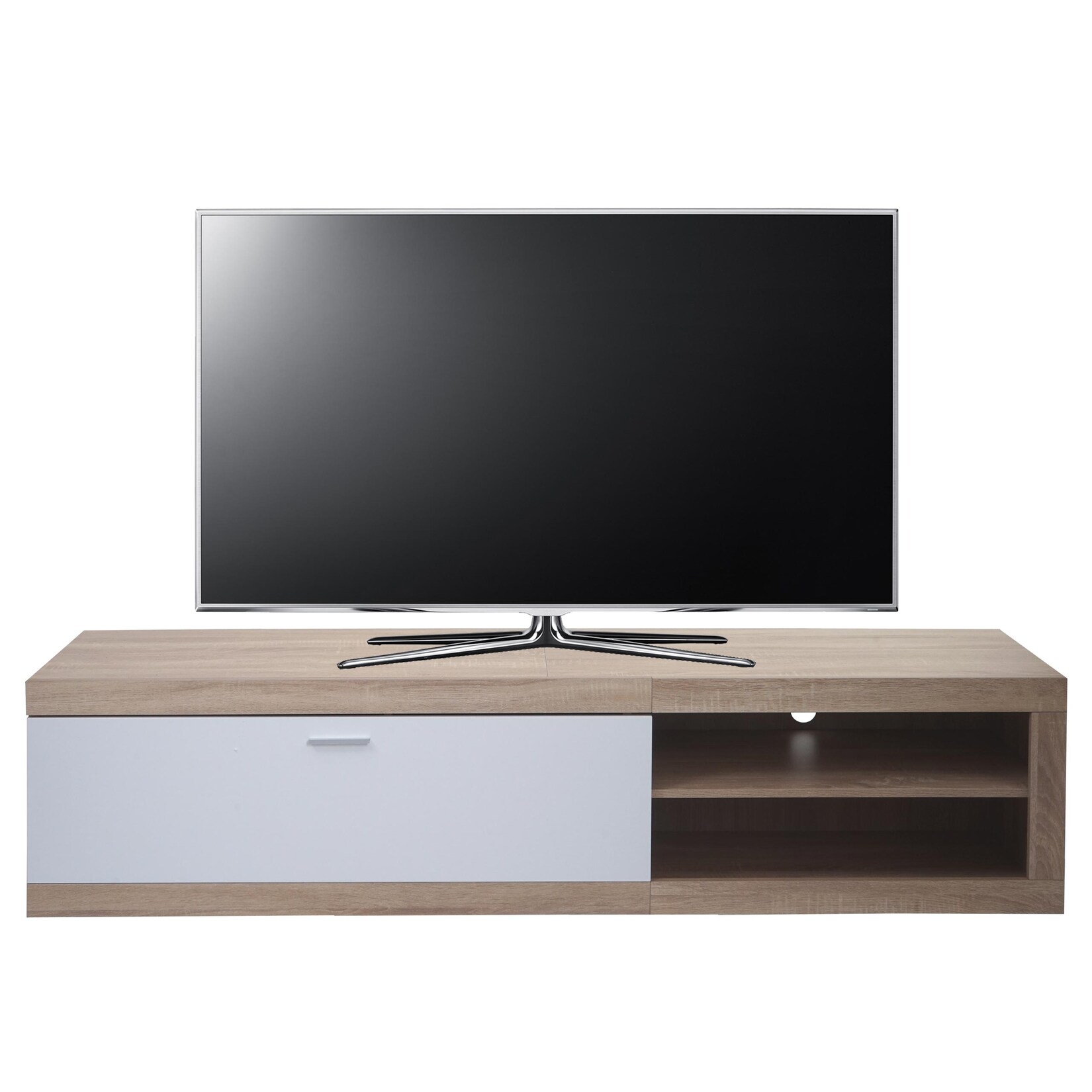 TV-Rack MCW-L33, TV-Board Fernsehtisch Lowboard TV-Schrank Kommode, Holz 43x180x41cm Staufach, Eiche-Optik, weiß | 04057651878959