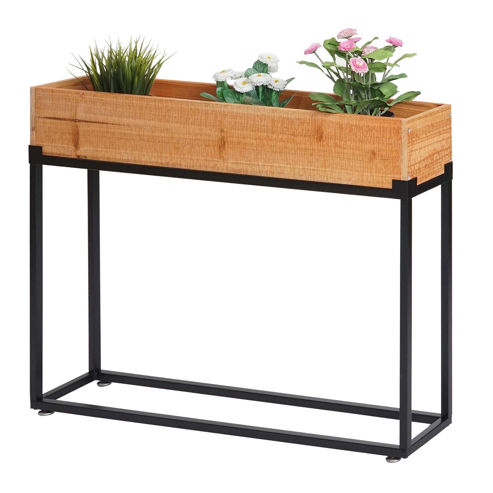 Hochbeet MCW-L32, Pflanzkasten Blumenkasten Gemüsebeet, Holz-Stahl 62x80x16cm ~ Gestell schwarz, naturfarben | 04057651316680