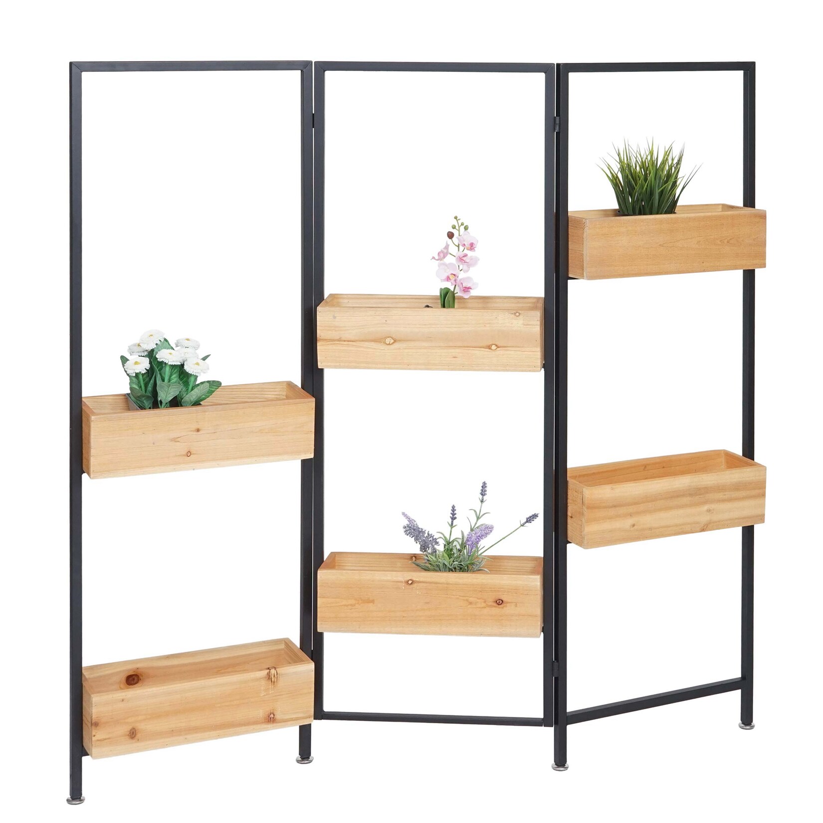 Raumteiler mit Pflanzkasten MCW-L32, Blumenkasten Raumtrenner, Holz-Stahl 116x118cm ~ Gestell schwarz, naturfarben | 04057651765952