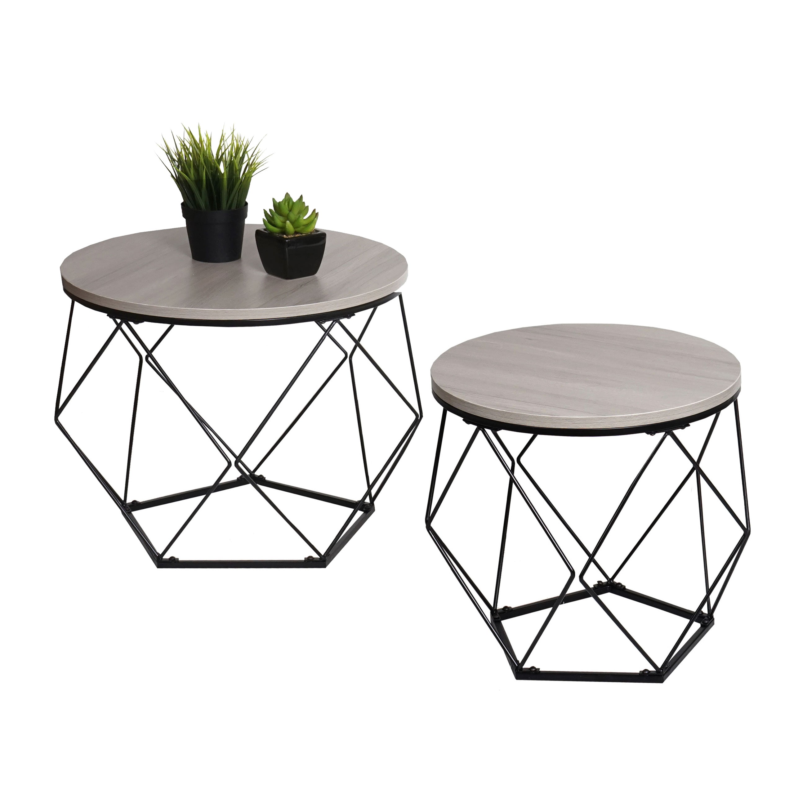 Couchtisch-Set MCW-L37, Kaffeetisch Beistelltisch Loungetisch, Metall Holz ~ Eiche-grau-Optik - Bild 1