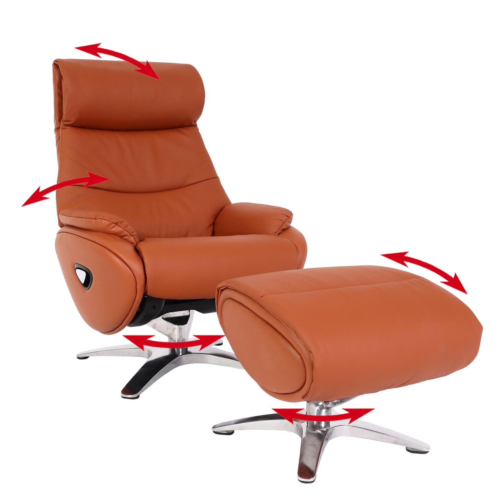 Relaxsessel mit Hocker MCW-K98, Fernsehsessel Sessel, Liegefunktion drehbar, Metall Echtleder/Kunstleder ~ braun | 04057651541440
