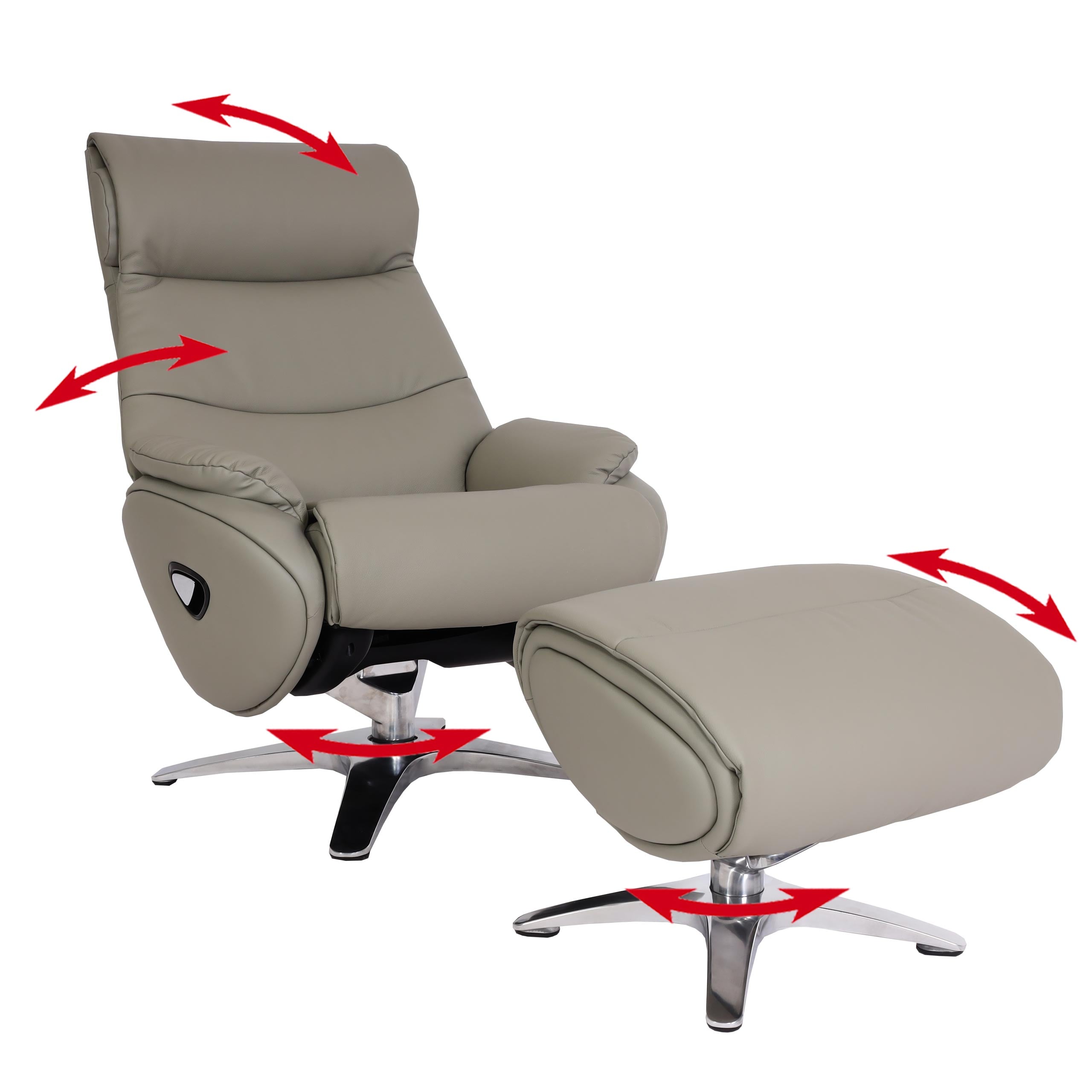Relaxsessel mit Hocker MCW-K98, Fernsehsessel Sessel, Liegefunktion drehbar, Metall Echtleder/Kunstleder ~ grau - Bild 1