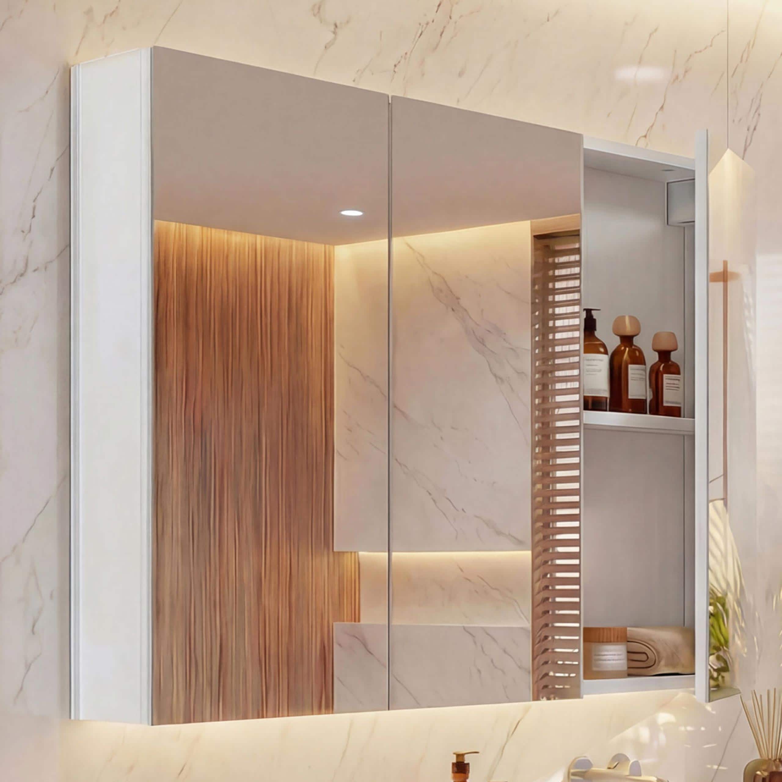 Spiegelschrank MCW-B19b, Badschrank H&auml;ngeschrank, 6 Regalb&ouml;den hochglanz MVG-zertifiziert 70x80x16cm ~ wei&szlig; - Bild 1