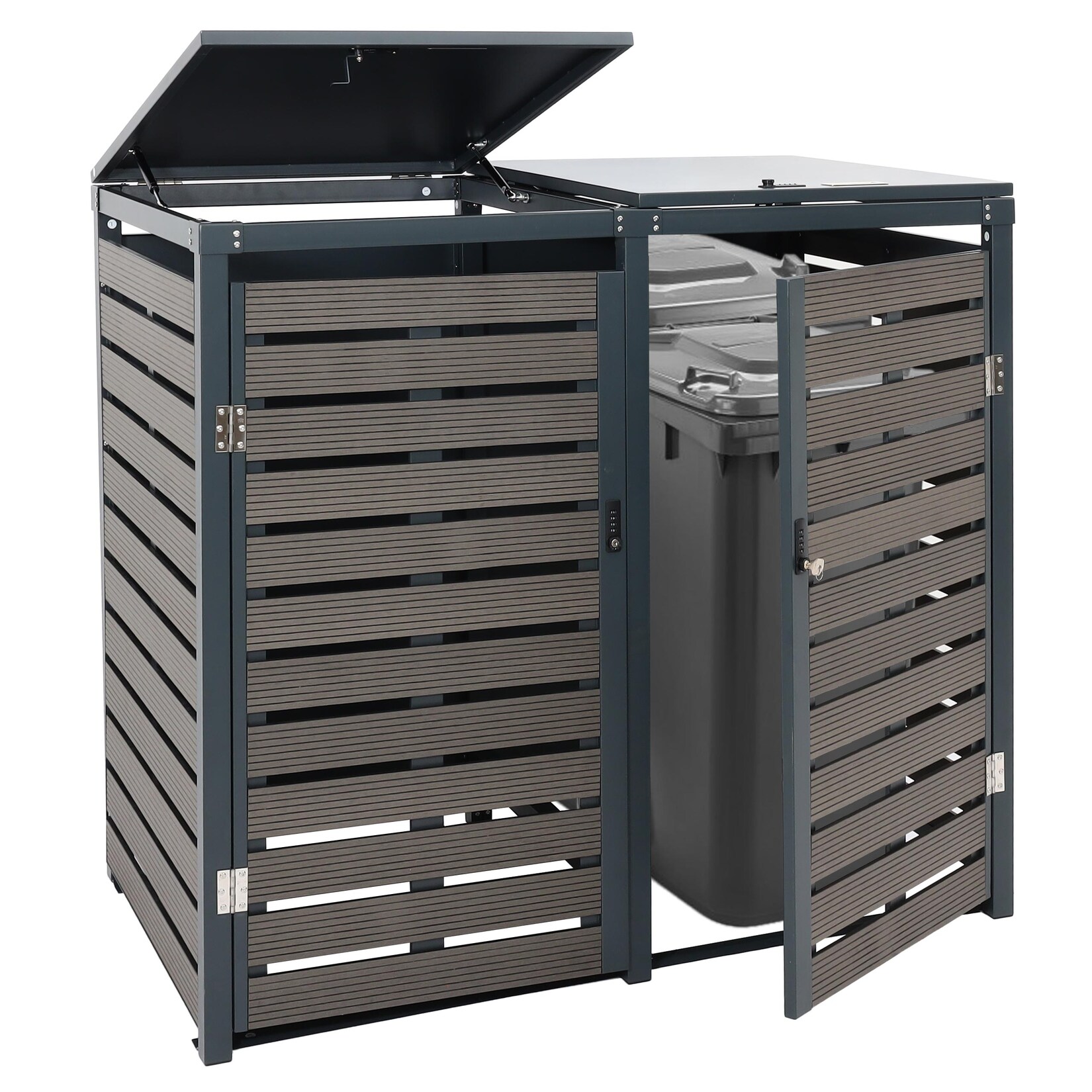 XL 2er-/4er-Mülltonnenverkleidung MCW-K14, Mülltonnenbox, 119x140x102cm WPC Metall 86kg ~ anthrazit