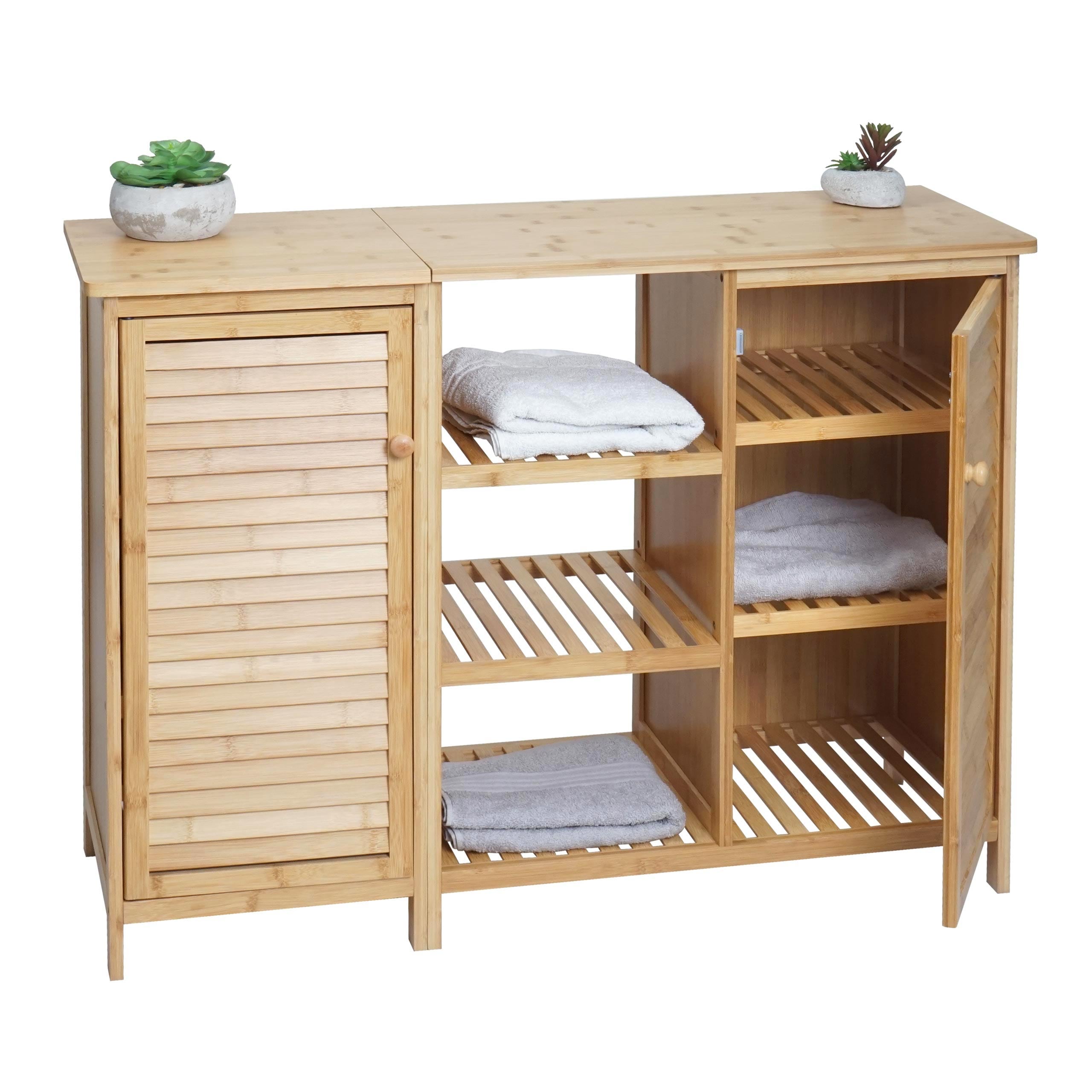 Badezimmerschrank MCW-B18, Regal Kommode Badschrank Badregal, 2 T&uuml;ren Bambus 75x99x33cm - Bild 1