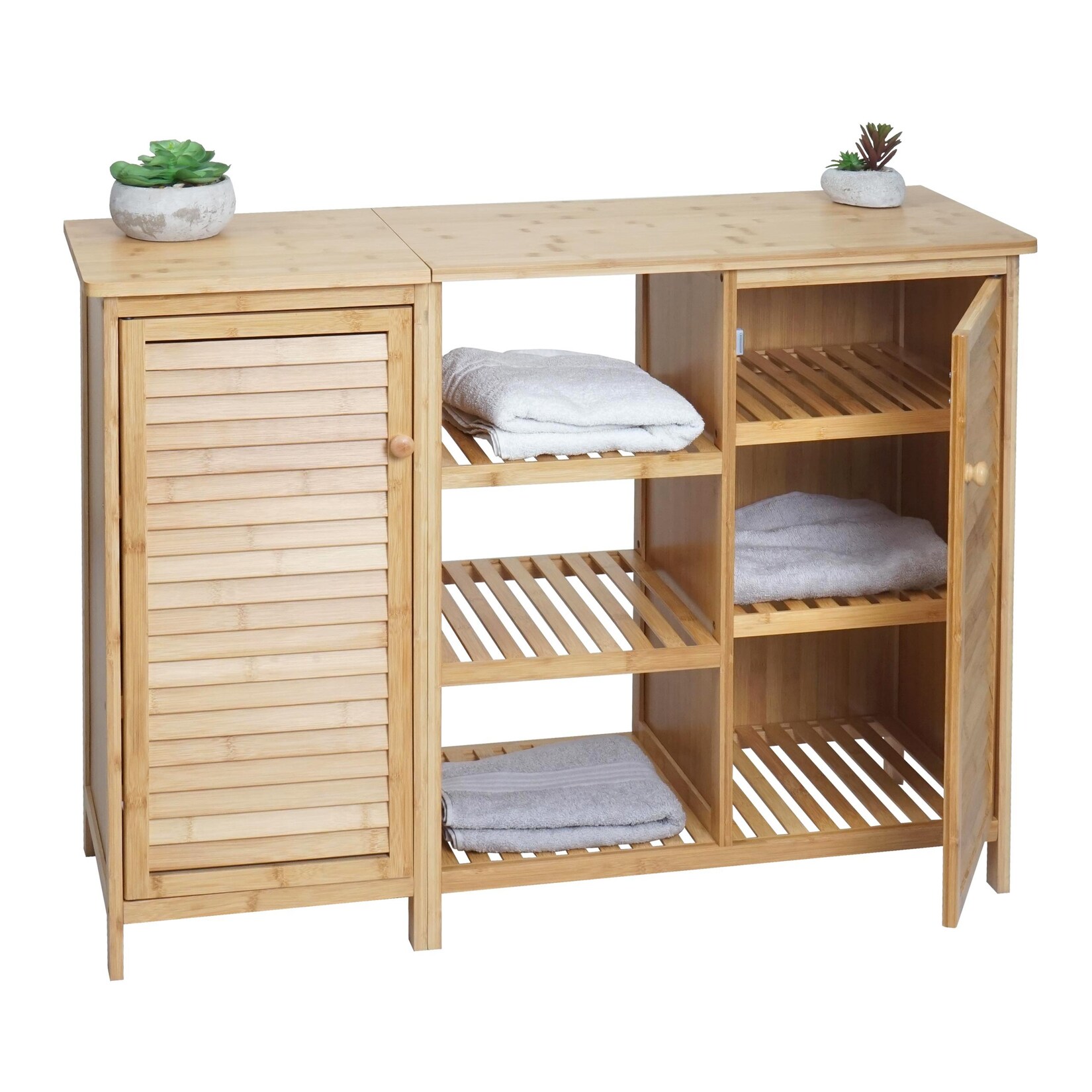 Badezimmerschrank MCW-B18, Regal Kommode Badschrank Badregal, 2 Türen Bambus 75x99x33cm