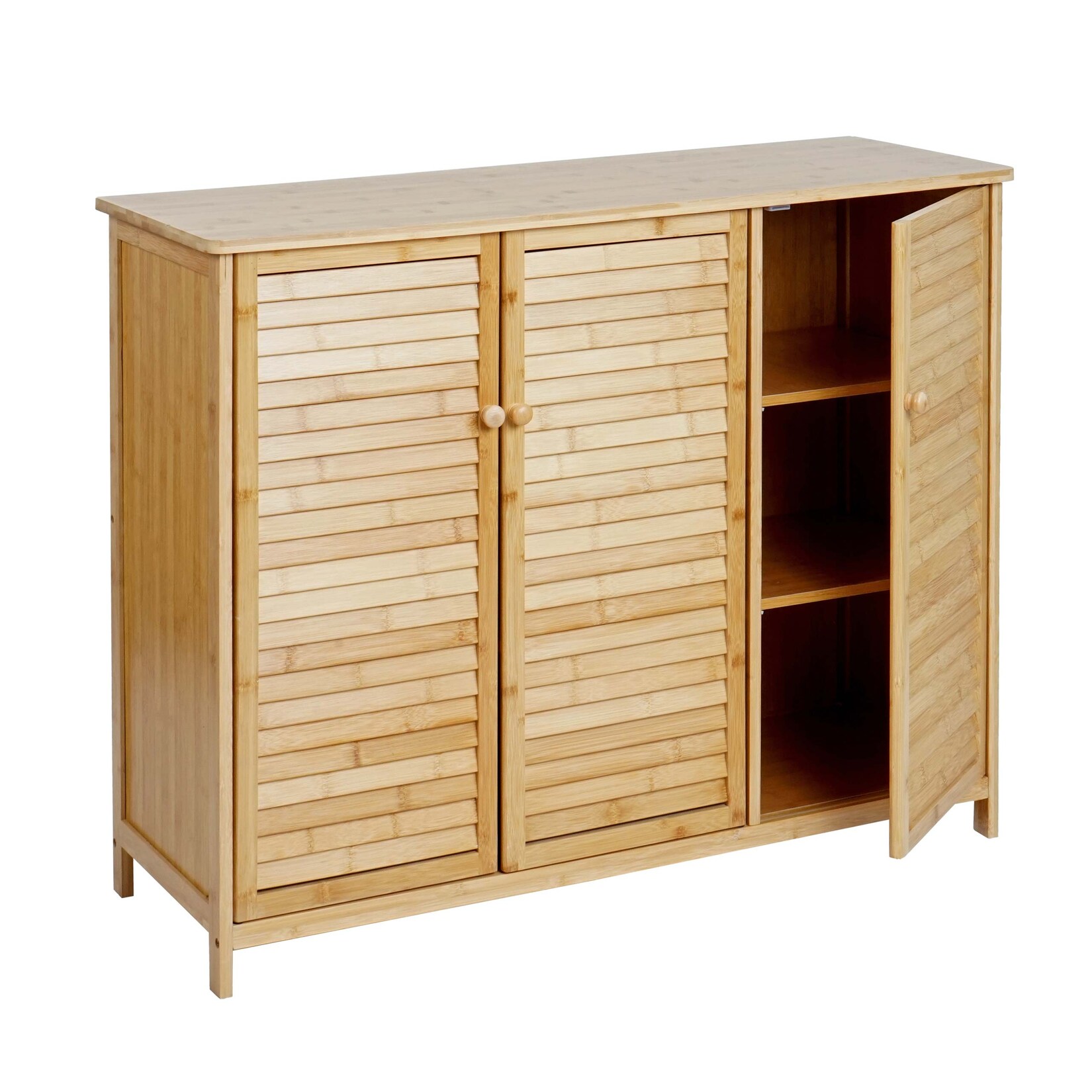Sideboard MCW-B18, Schrank Kommode Highboard, 3 Türen Bambus 81x97x34cm