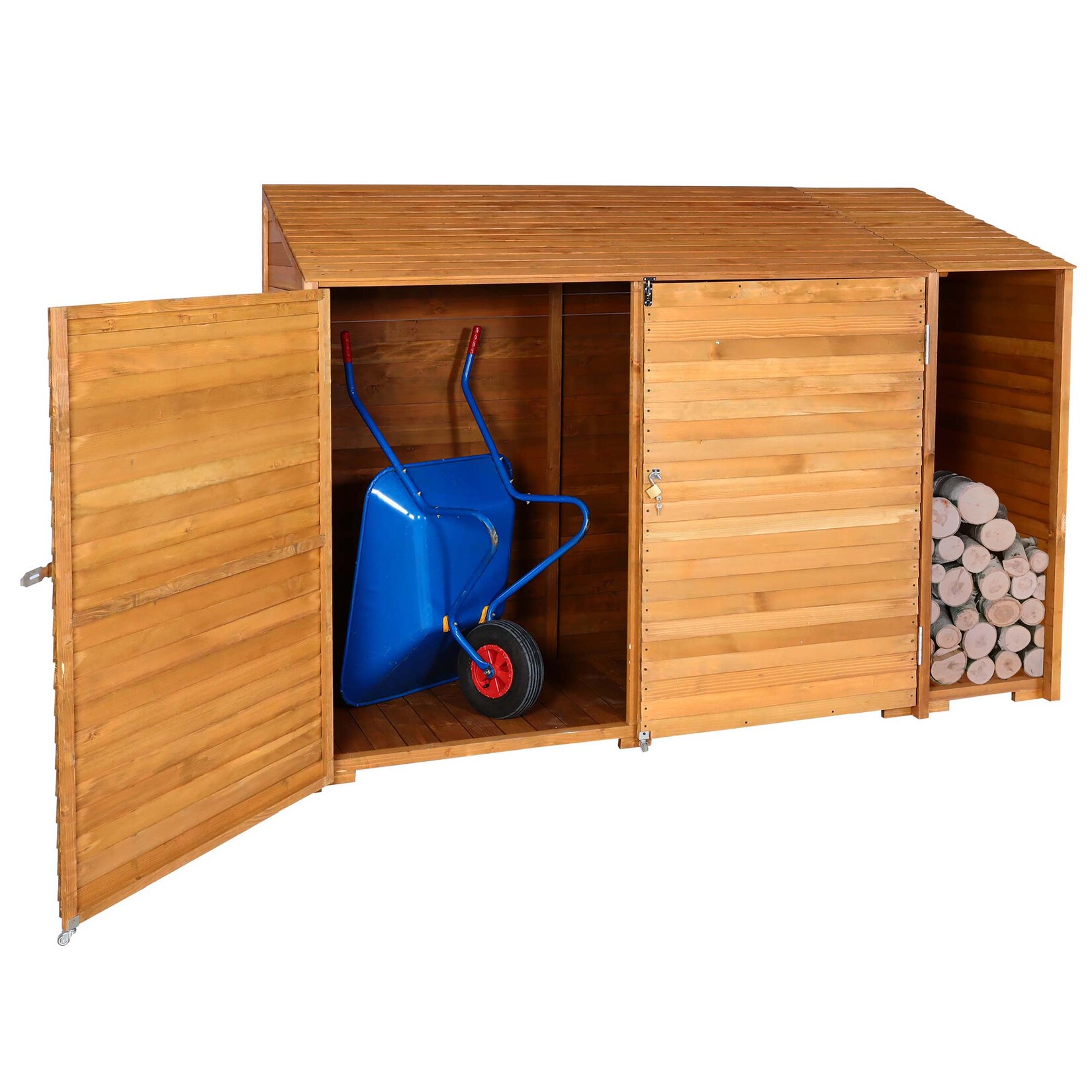 Geräteschuppen MCW-J75, Geräteschrank Gerätehaus, Holz gebeizt MVG-zertifiziert, 180x250x93cm ~ naturfarben | 04057651541495