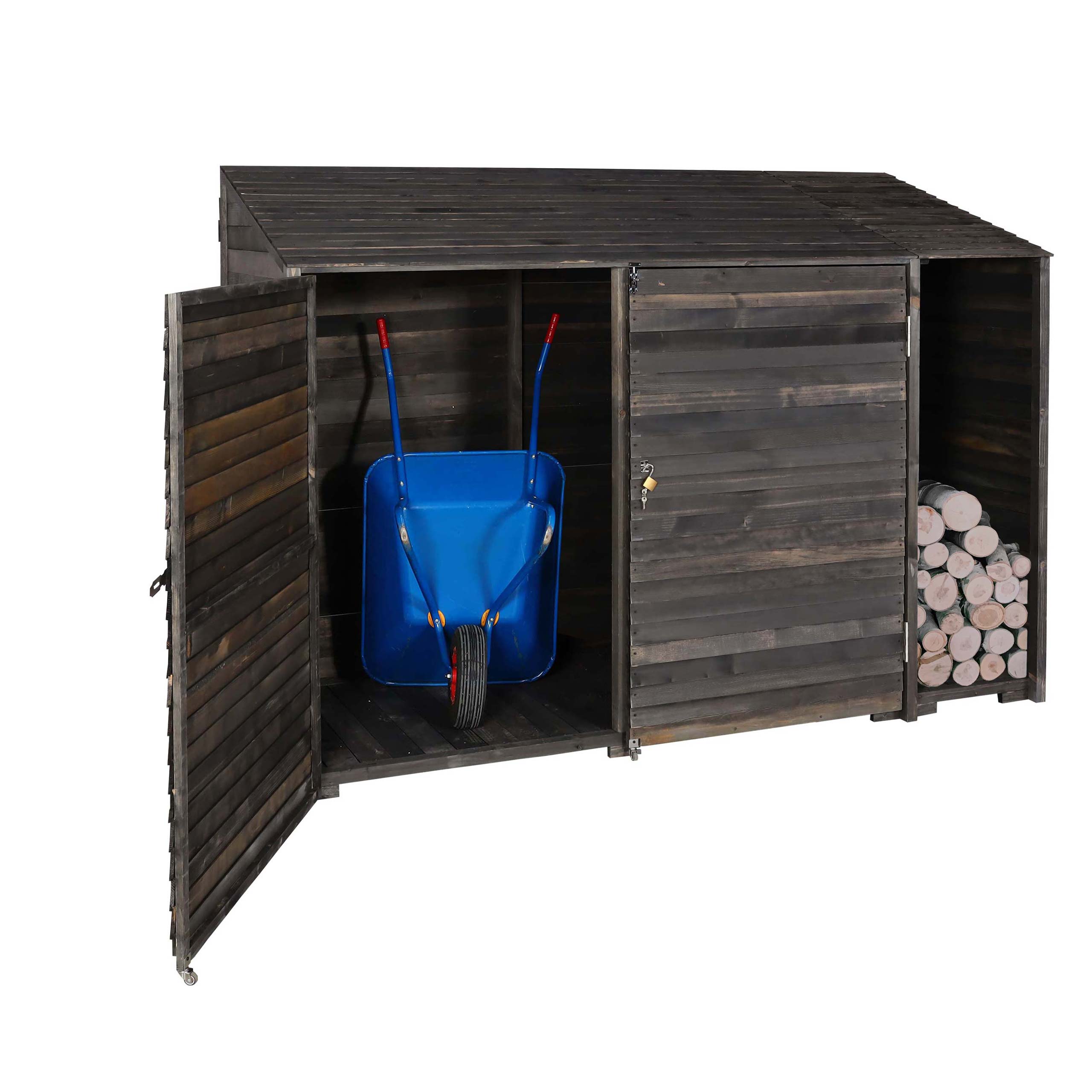 Ger&auml;teschuppen MCW-J75, Ger&auml;teschrank Ger&auml;tehaus, Holz gebeizt MVG-zertifiziert, 180x250x93cm ~ anthrazit-grau - Bild 1
