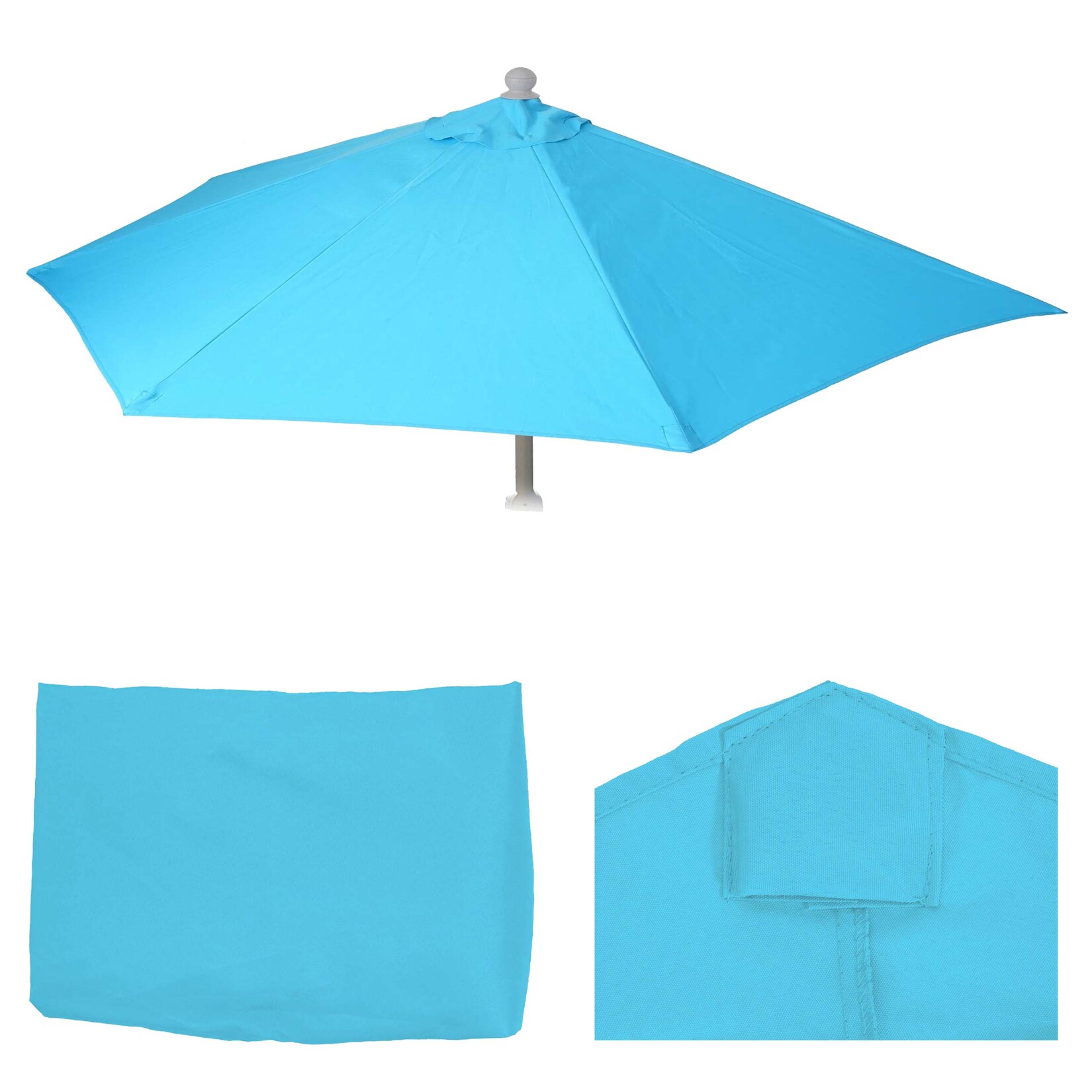 Ersatz-Bezug für Sonnenschirm halbrund Lorca, Sonnenschirmbezug Ersatzbezug, 300cm Stoff/Textil UV 50+ 3kg ~ türkis | 04057651833811