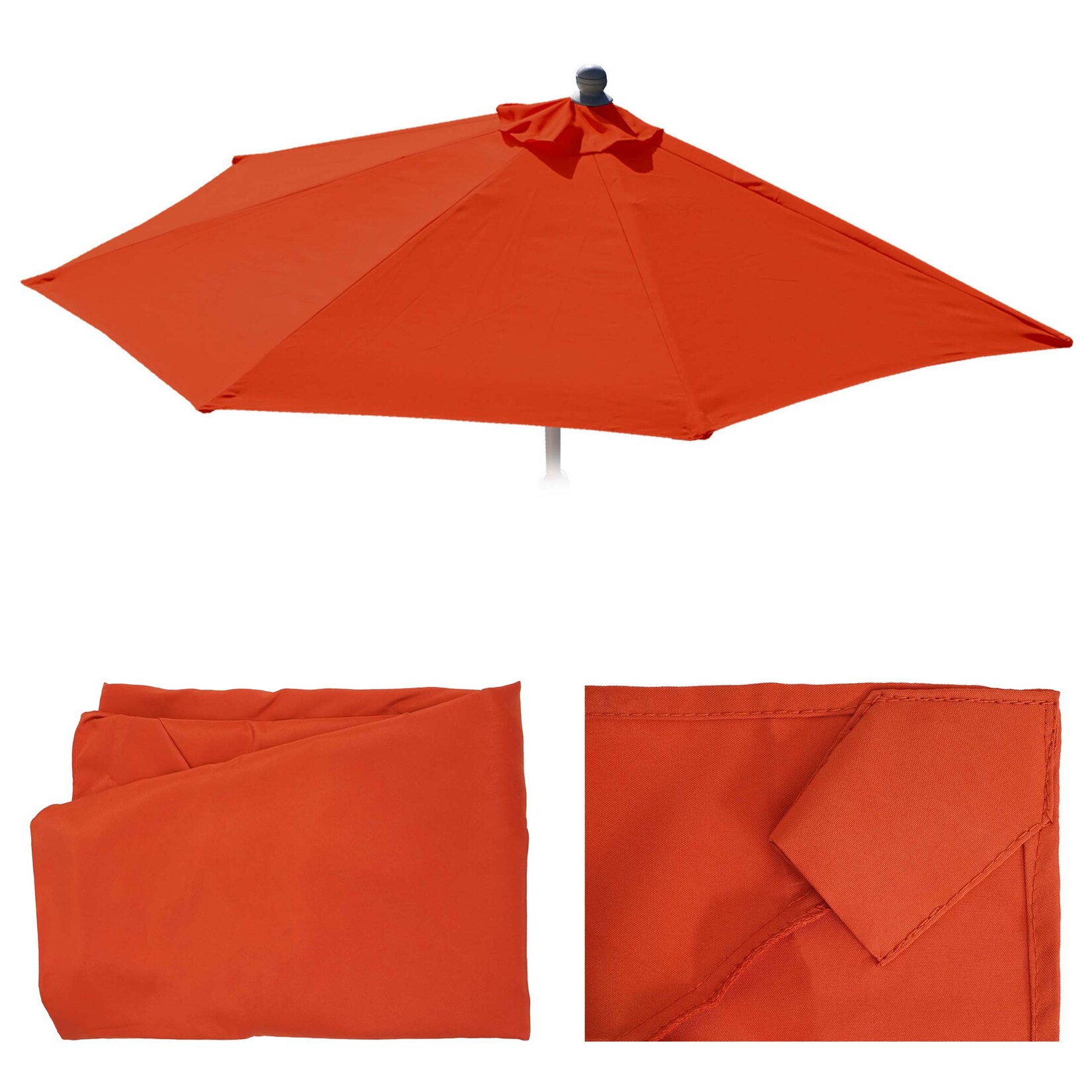 Ersatz-Bezug für Sonnenschirm halbrund Parla, Sonnenschirmbezug Ersatzbezug, 270cm Stoff/Textil UV 50+ 3kg ~ terracotta | 04057651857954