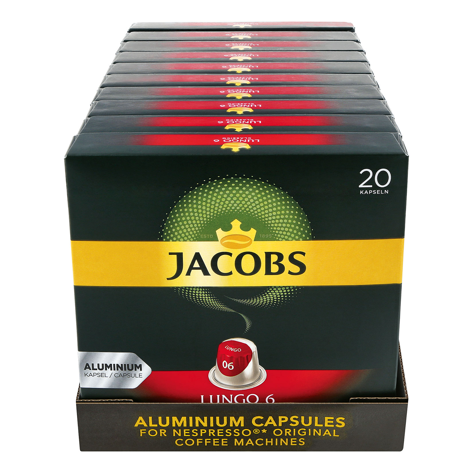 Jacobs Kaffee Lungo Classico 20 Kapseln 104 g, 10er Pack - Bild 1