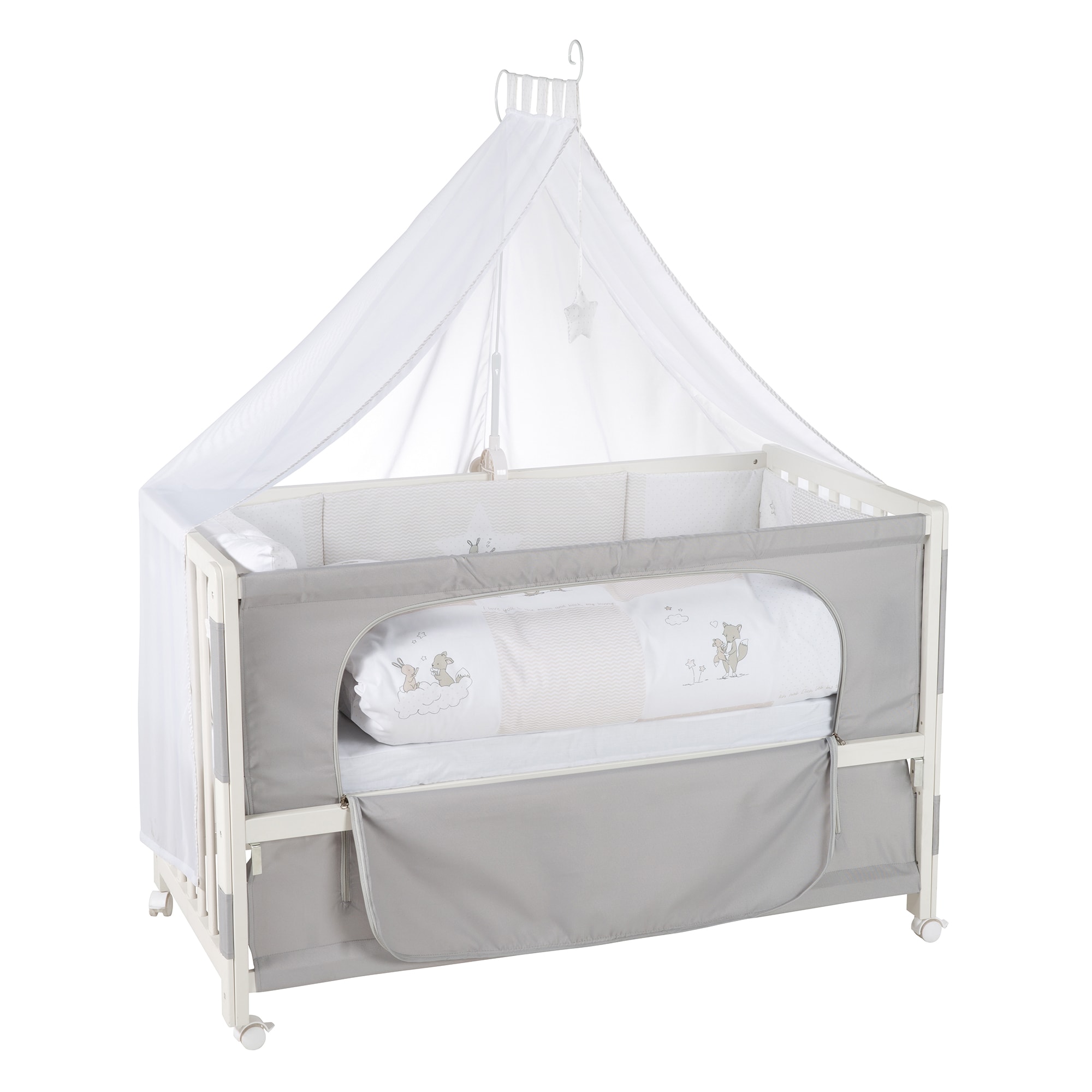 Room Bed 'Fox & Bunny', ca. 60 x 120 cm, h&ouml;henverstellbar, Beistellbett inkl. kompletter Ausstattung - Bild 1