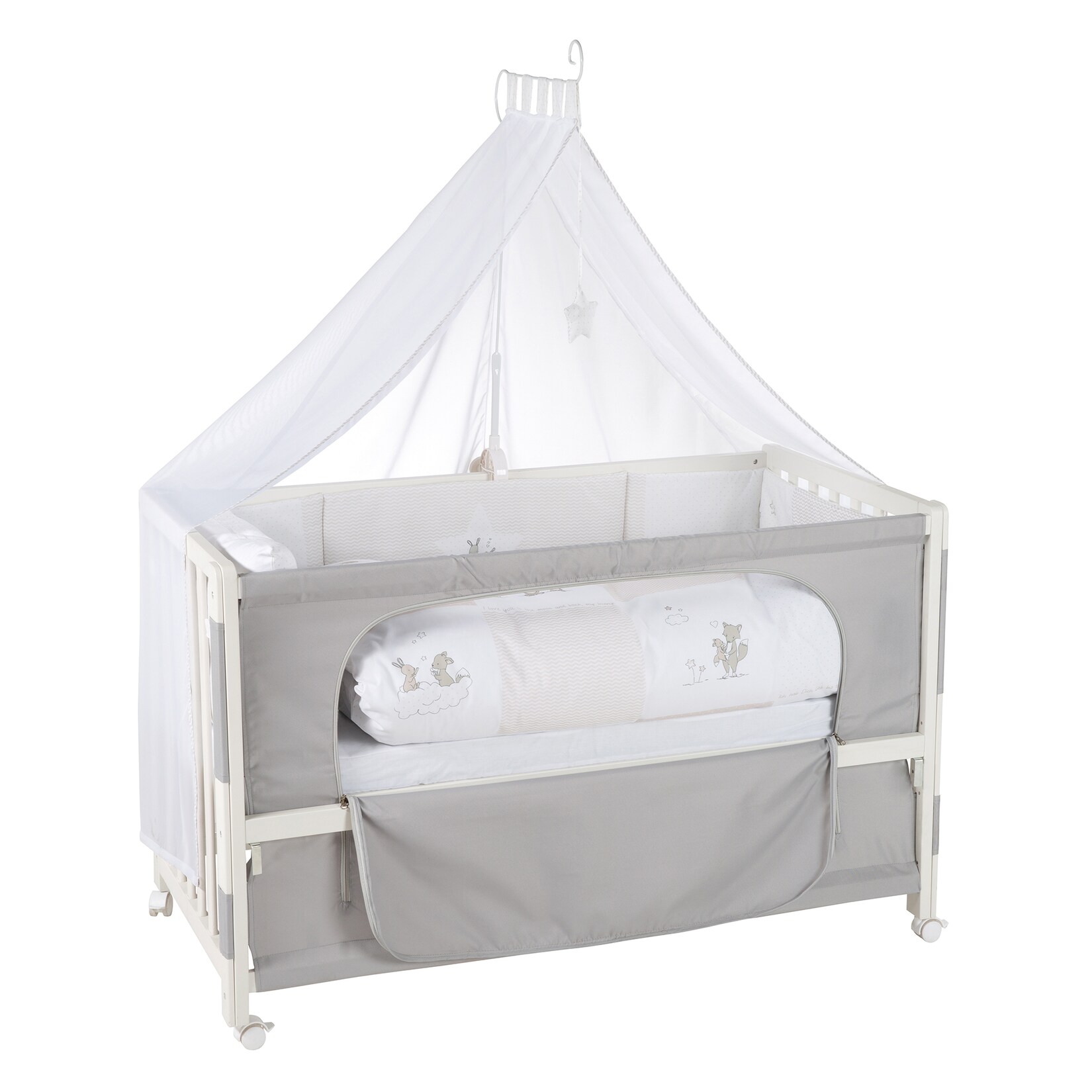 Room Bed ‚Fox & Bunny‘, ca. 60 x 120 cm, höhenverstellbar, Beistellbett inkl. kompletter Ausstattung | 04005317286921