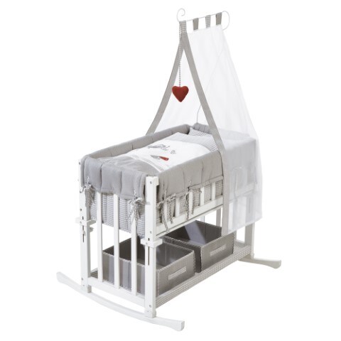 Stubenbett 'Adam & Eule', 4 in 1 Beistell- & Babybett, Wiege & Bank, wei&szlig;, inkl. Ausstattung - Bild 1