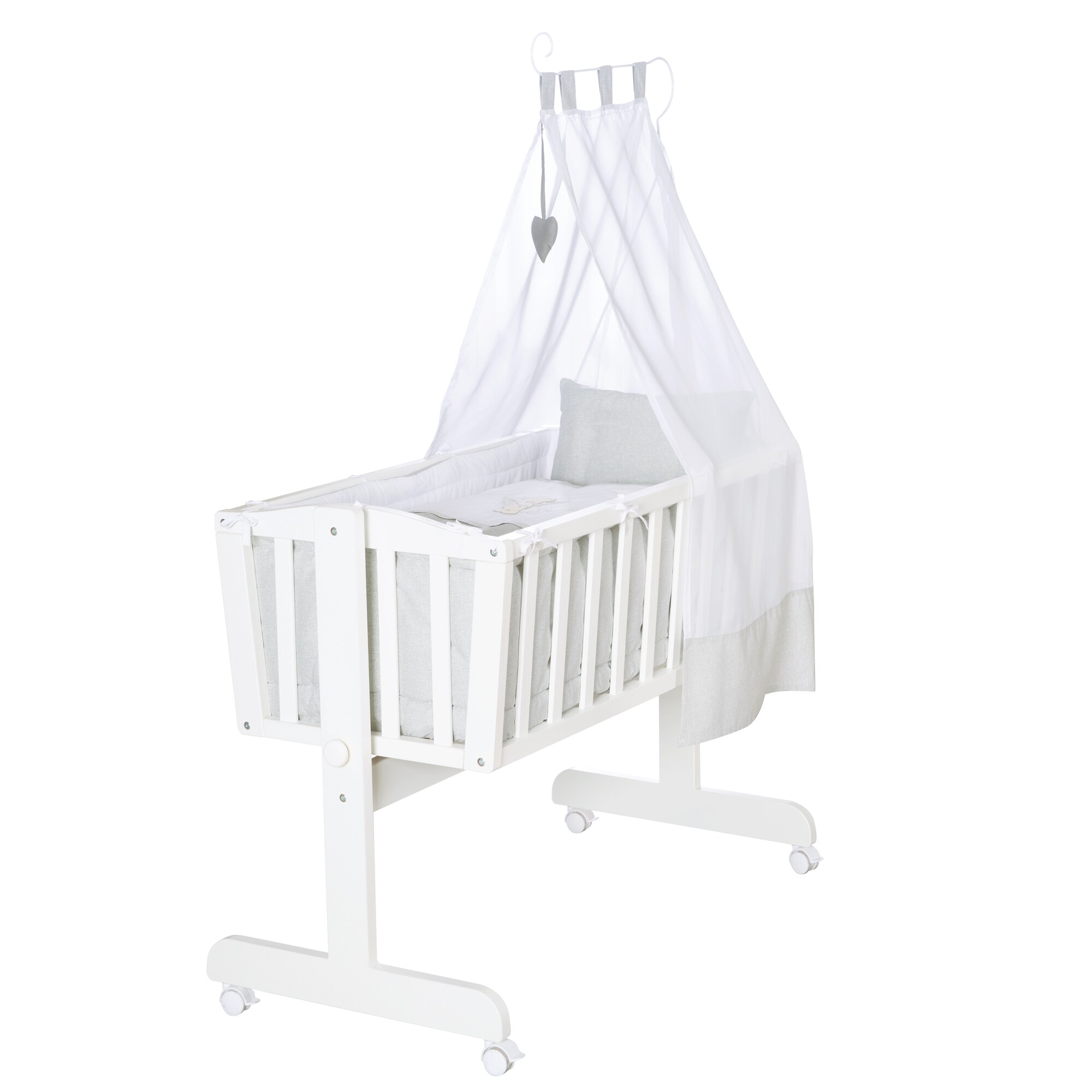 Komplettwiegenset 'Heartbreaker', 40 x 90 cm, wei&szlig;, Stubenwagen mit Feststellfunktion, inkl. Ausstattung - Bild 1