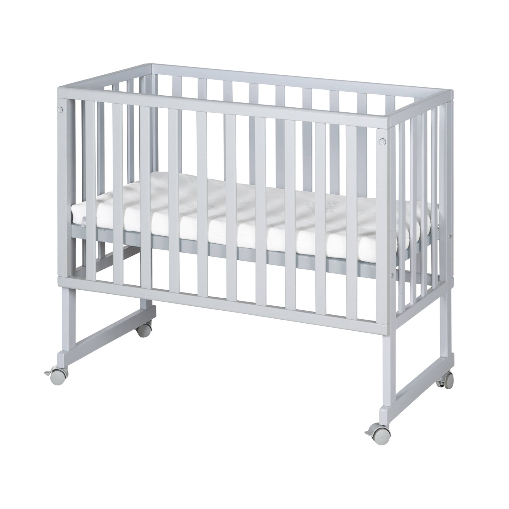 Stuben- & Beistellbett 3in1 mit Barriere + Matratze, für alle Elternbetthöhen, Holz taupe lackiert | 04005317335636