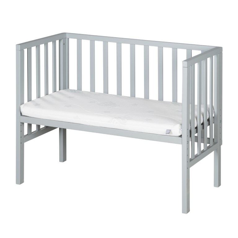 Beistellbett 2in1 'safe asleep' mit Barriere & Matratze - für alle Elternbetthöhen - Holz taupe