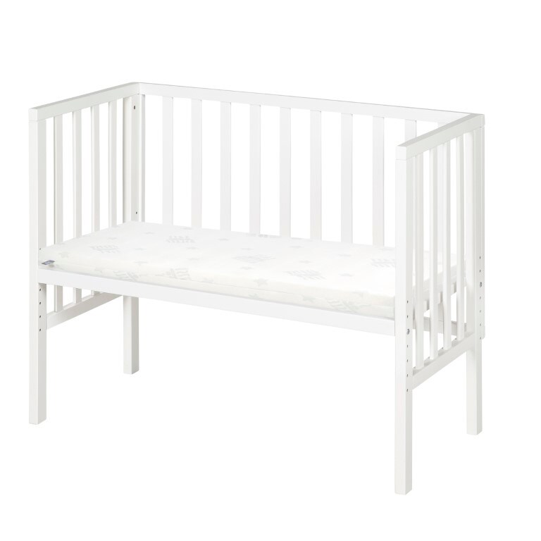 Beistellbett 2in1 'safe asleep' mit Barriere & Matratze - für alle Elternbetthöhen - Holz weiß