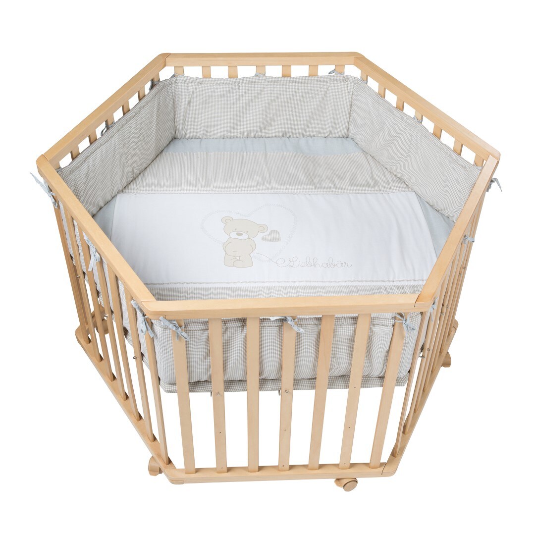 Laufgitter ‚Liebhabär‘, 6-eckig, sicheres Spielgitter inkl. Schutzeinlage & Rollen, natur | 04005317255361