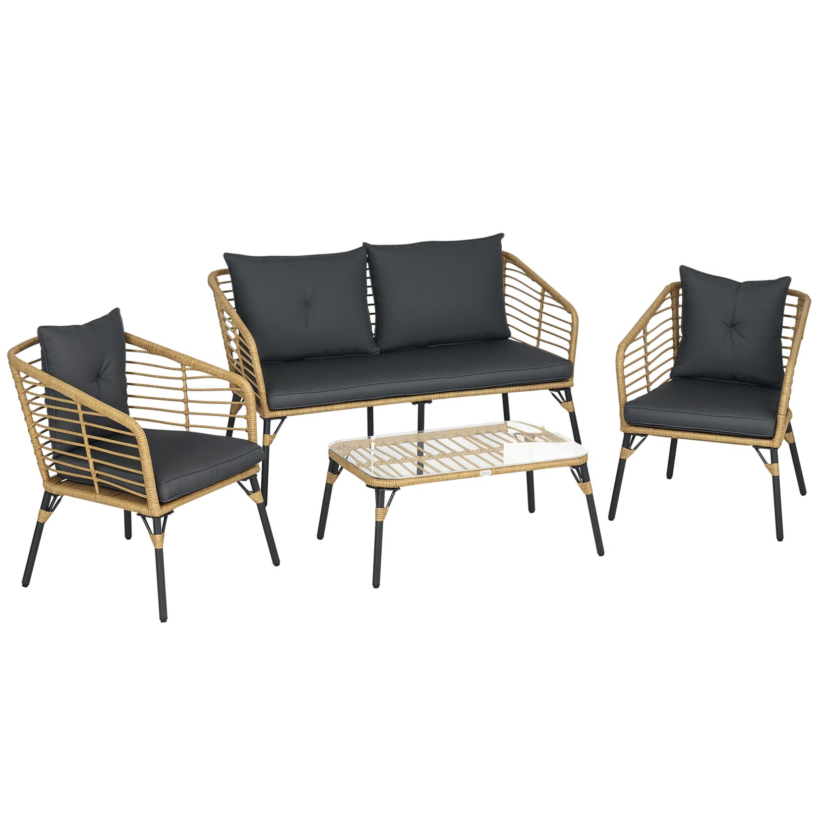 Gartenmöbel-Set PE-Rattan, Polyester, Stahl