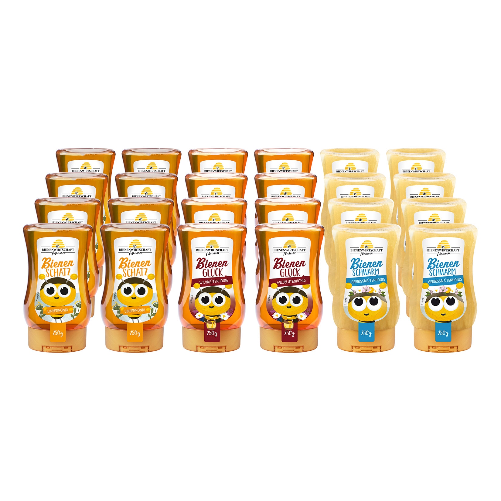 Bienenwirtschaft Meissen Bienenbande Honig 250 g, verschiedene Sorten, 24er Pack - Bild 1