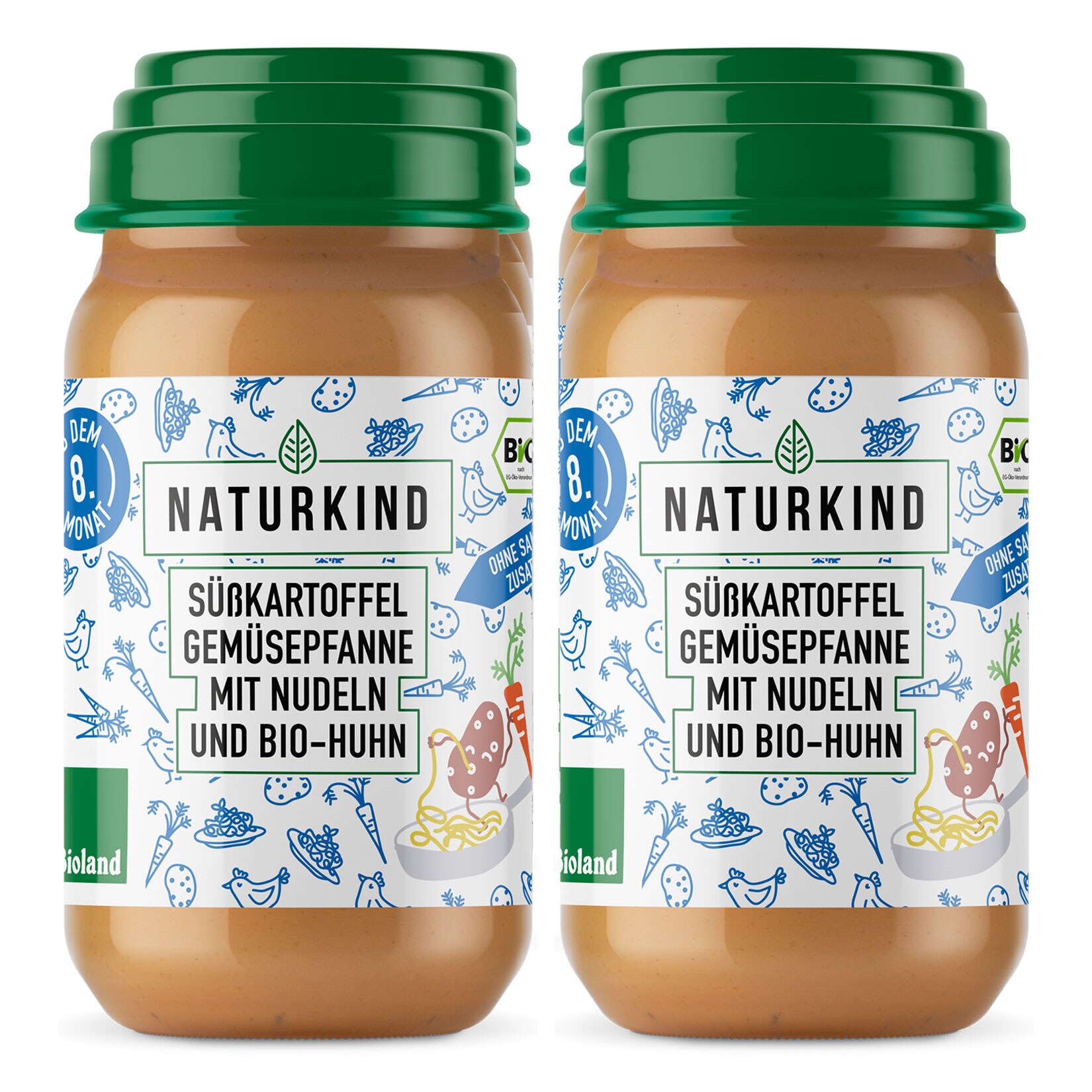 NATURKIND Bio Süßkartoffeln-Gemüse-Pfanne mit Nudeln und Huhn 220 g, 6er Pack