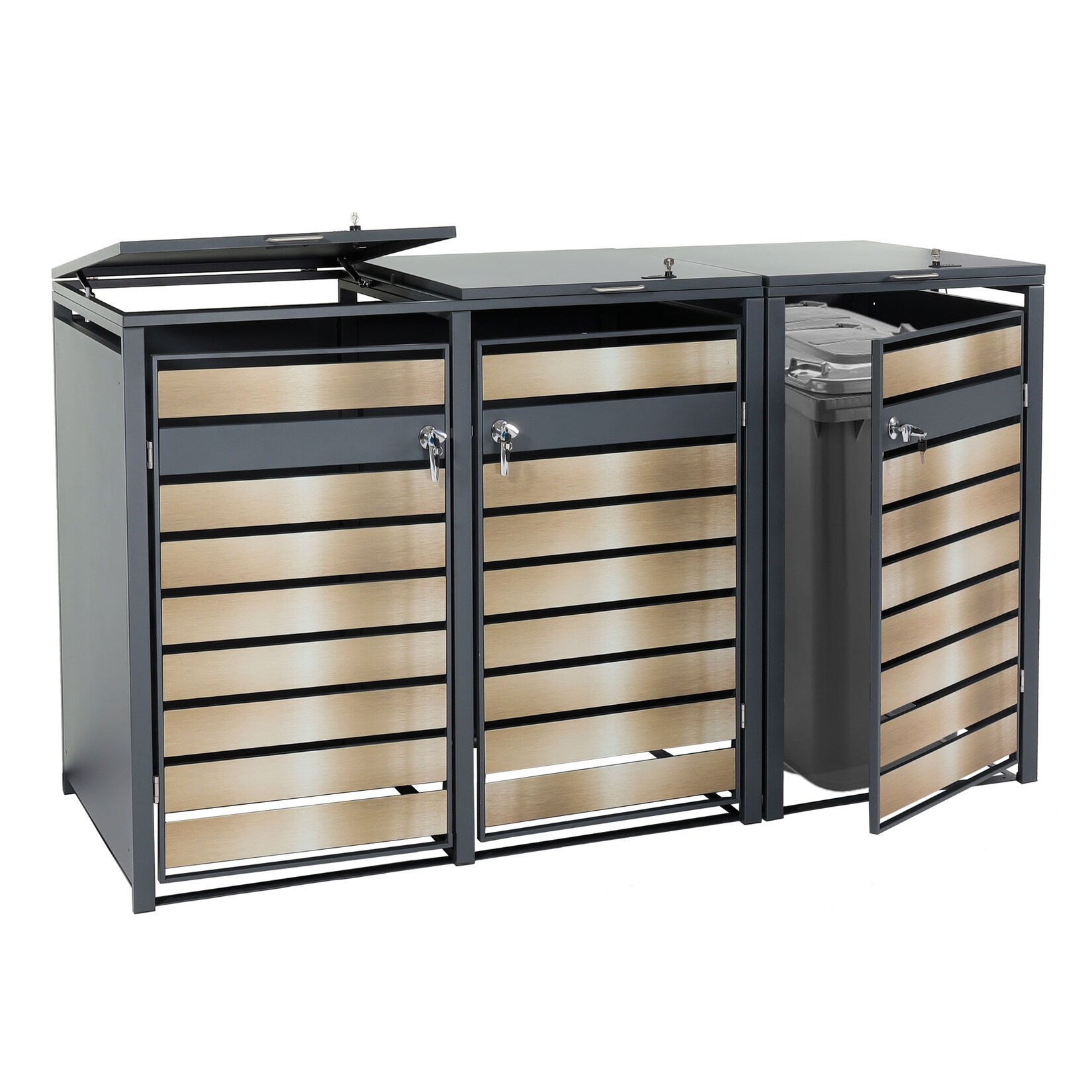 XL 3er/6er-Mülltonnenverkleidung MCW-J81, Mülltonnenbox, Metall 95kg anthrazit ~ gold