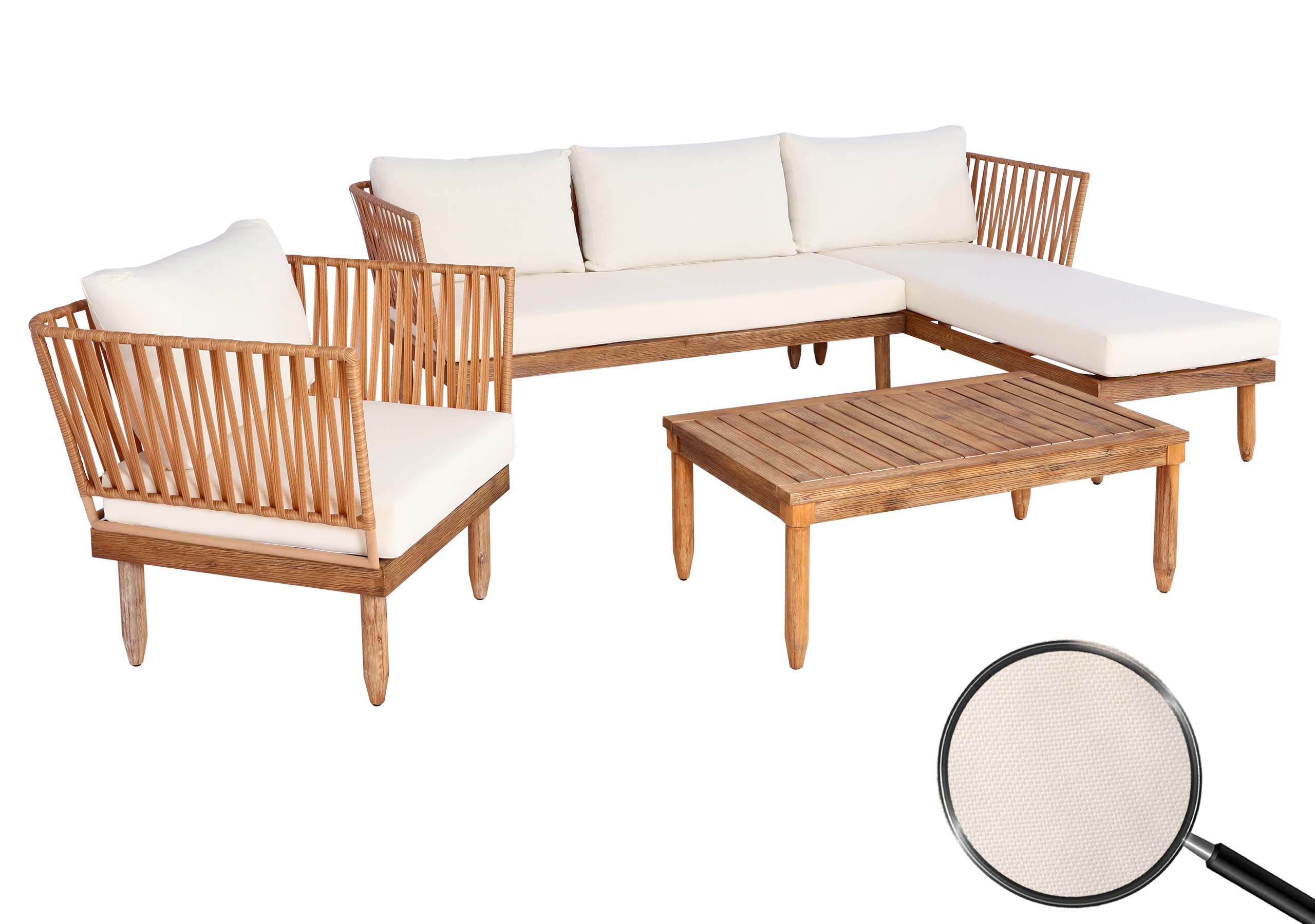 Garten-Garnitur MCW-L29, Garnitur Sitzgruppe Lounge-Set Sofa, Akazie Holz MVG-zertifiziert ~ creme-wei&szlig; - Bild 1