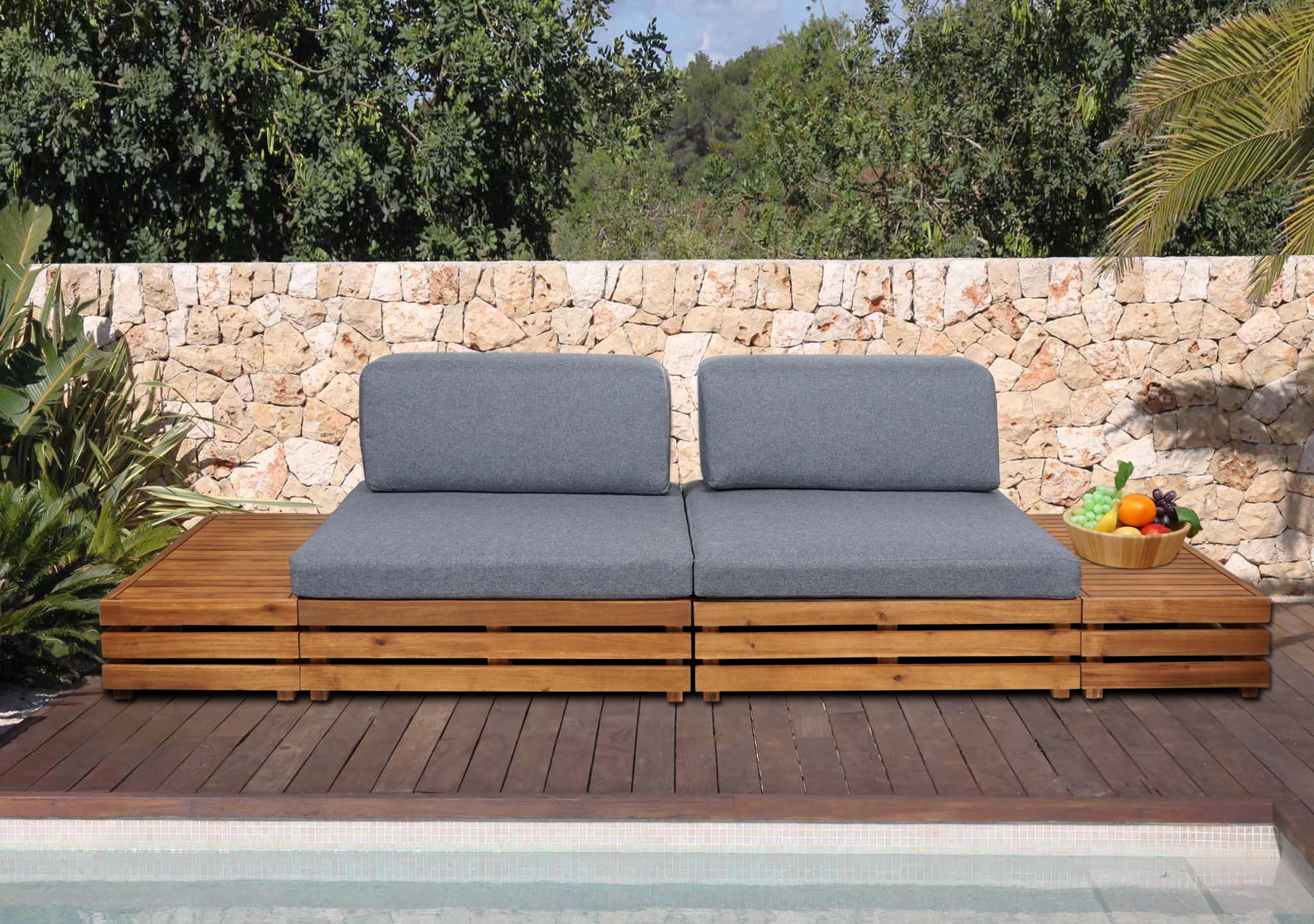 Garten-Garnitur MCW-L28, Lounge-Set Sitzgruppe Lounge-Sessel Sofa, Spun Poly Akazie Holz MVG ~ Polster dunkelgrau - Bild 1