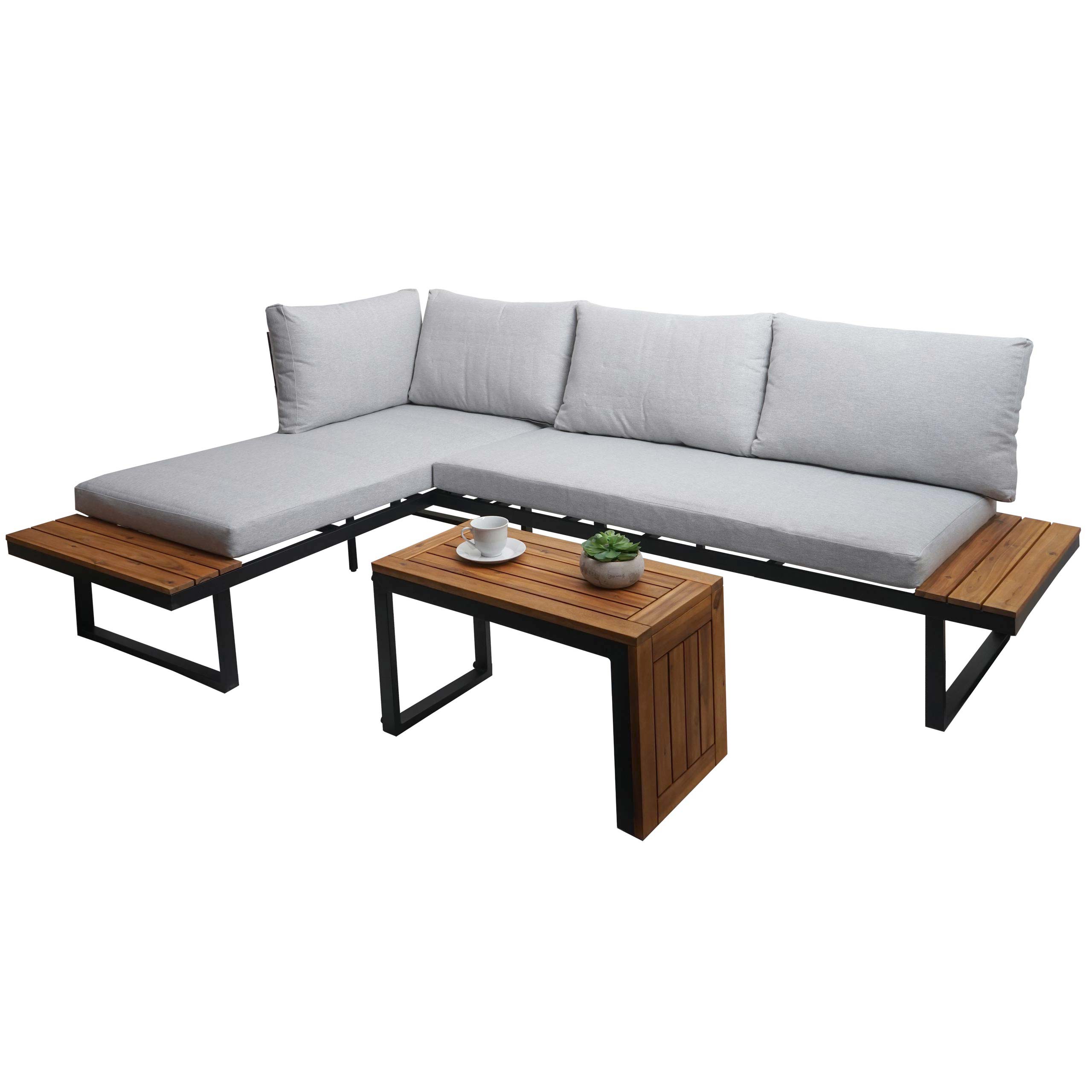 Garten Garnitur MCW-L27, Garnitur Sitzgruppe Lounge-Set Sofa, Spun Poly Alu Akazie Holz MVG-zertifiziert ~ hellgrau - Bild 1