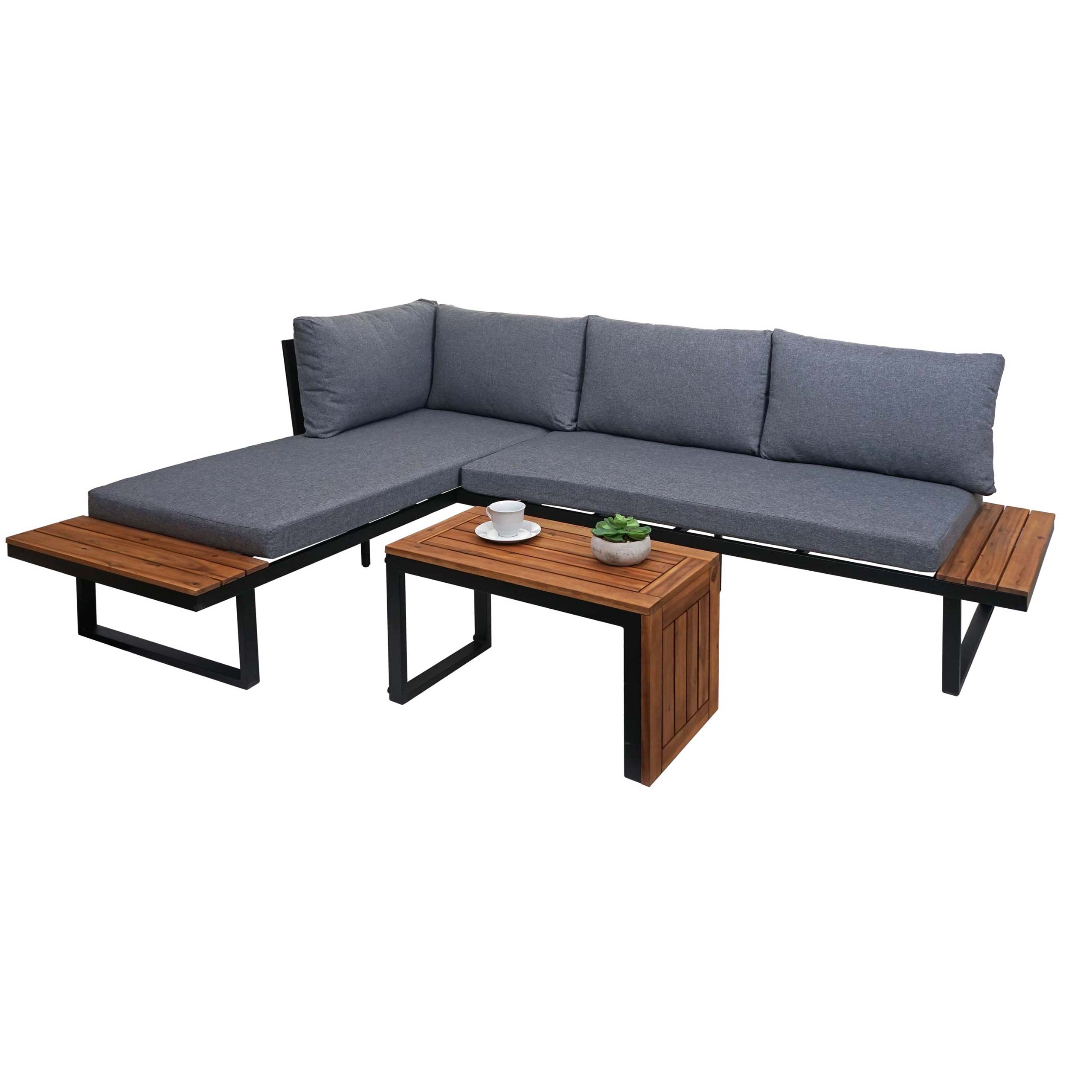 Garten Garnitur MCW-L27, Garnitur Sitzgruppe Lounge-Set Sofa, Spun Poly Alu Akazie Holz MVG-zertifiziert ~ dunkelgrau - Bild 1