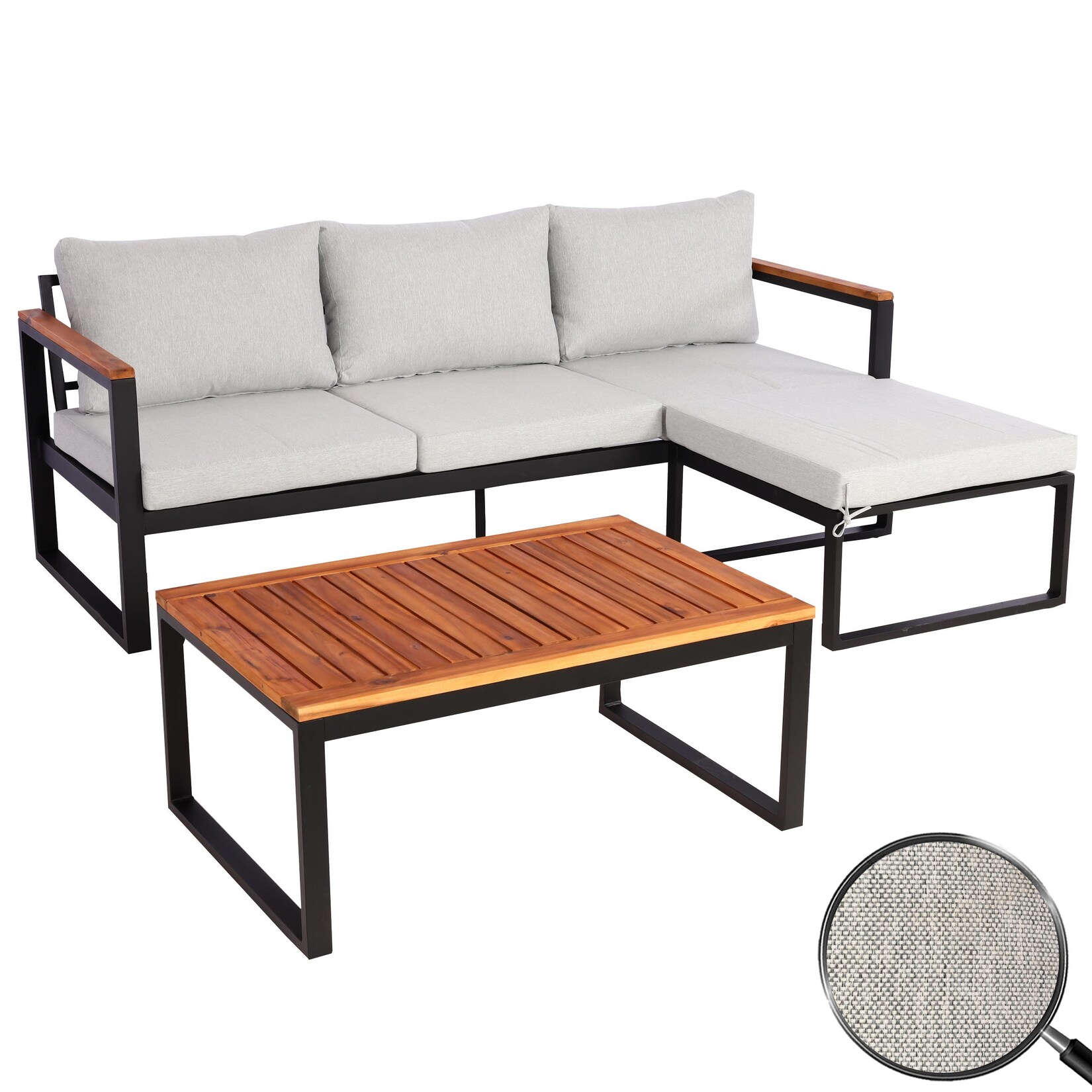 Garten-Garnitur MCW-L26b, Gartenlounge Sitzgruppe Lounge-Set Sofa, Aluminium Akazie Holz MVG-zertifiziert ~ hellgrau | 04057651848259