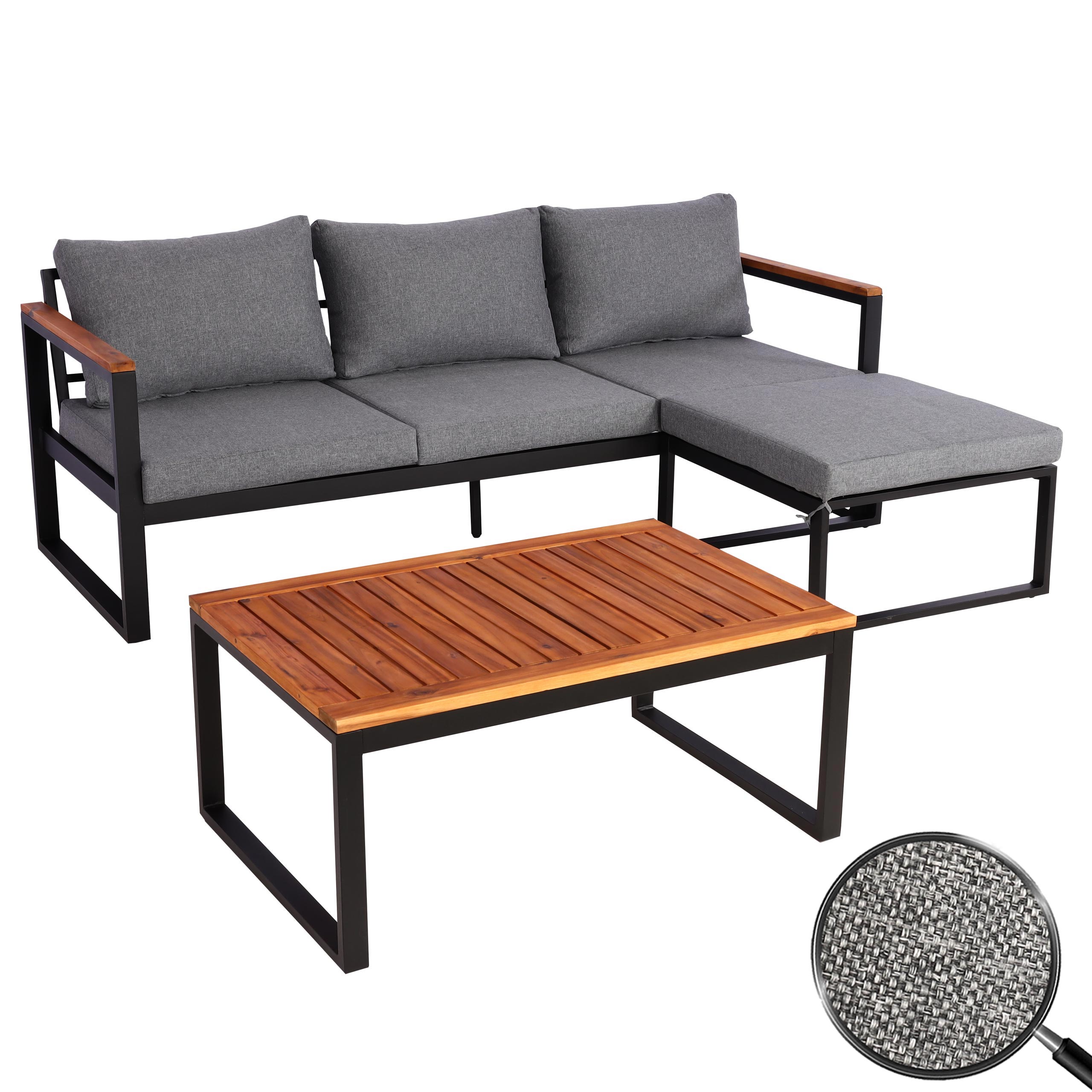 Garten-Garnitur MCW-L26b, Gartenlounge Sitzgruppe Lounge-Set Sofa, Aluminium Akazie Holz MVG-zertifiziert ~ dunkelgrau - Bild 1