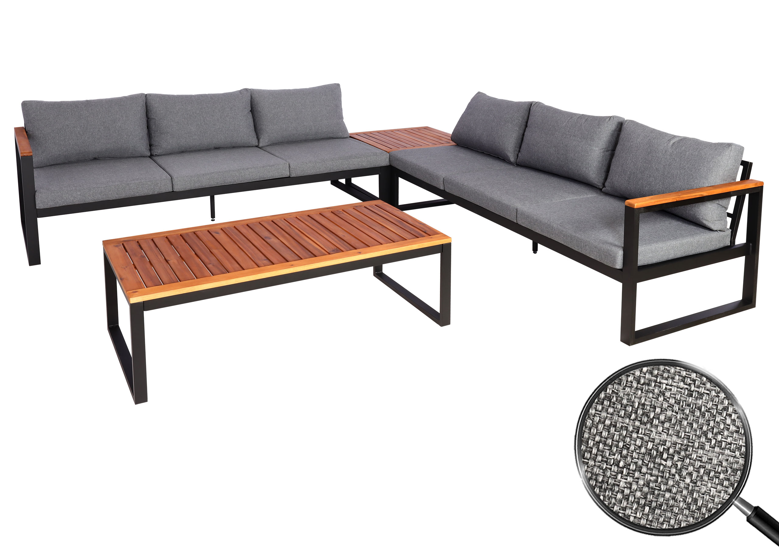 Garten-Garnitur MCW-L26, Gartenlounge Lounge-Set Sitzgruppe Sofa, Aluminium Akazie Holz MVG-zertifiziert ~ dunkelgrau - Bild 1