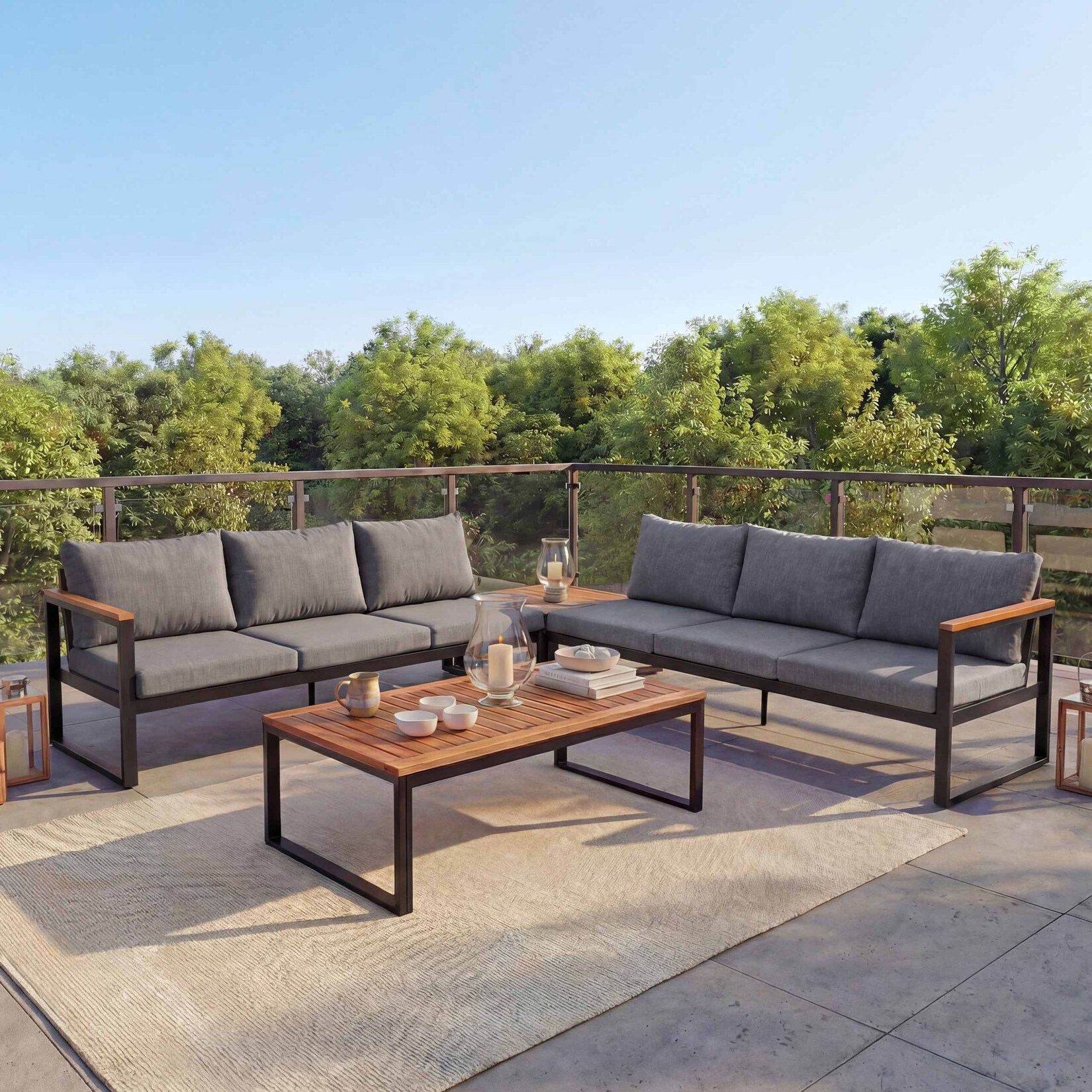 Garten-Garnitur MCW-L26, Gartenlounge Lounge-Set Sitzgruppe Sofa, Aluminium Akazie Holz MVG-zertifiziert ~ dunkelgrau