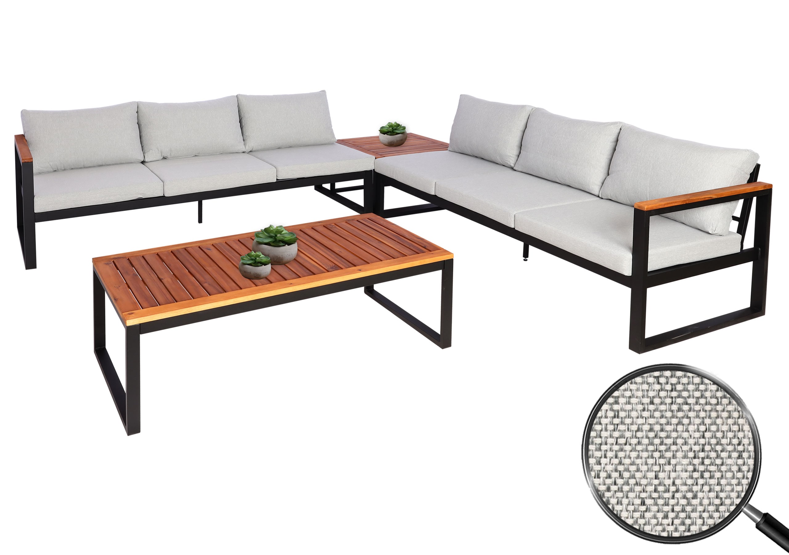 Garten-Garnitur MCW-L26, Gartenlounge Lounge-Set Sitzgruppe Sofa, Metall Akazie Holz MVG-zertifiziert ~ hellgrau - Bild 1