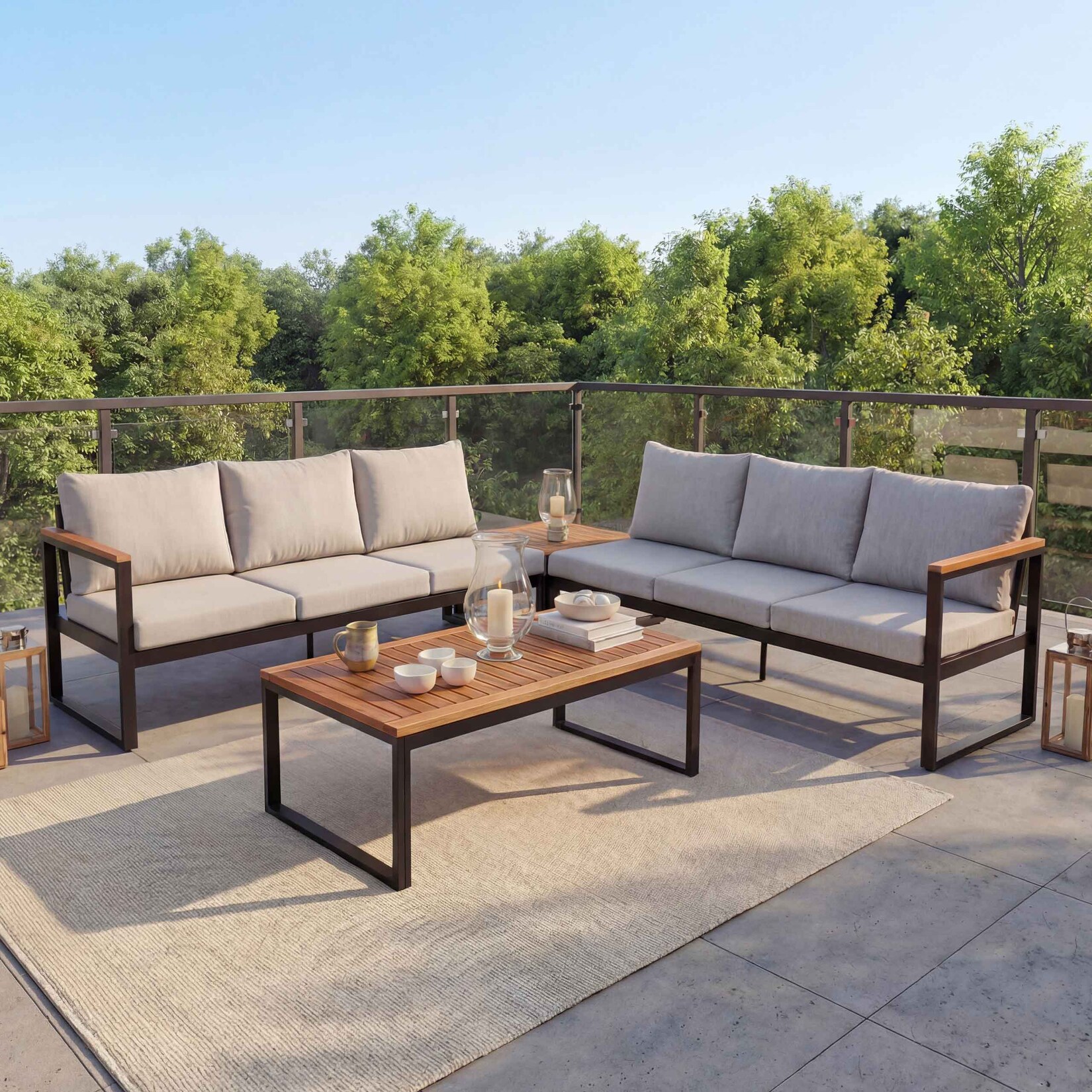 Garten-Garnitur MCW-L26, Gartenlounge Lounge-Set Sitzgruppe Sofa, Metall Akazie Holz MVG-zertifiziert ~ hellgrau
