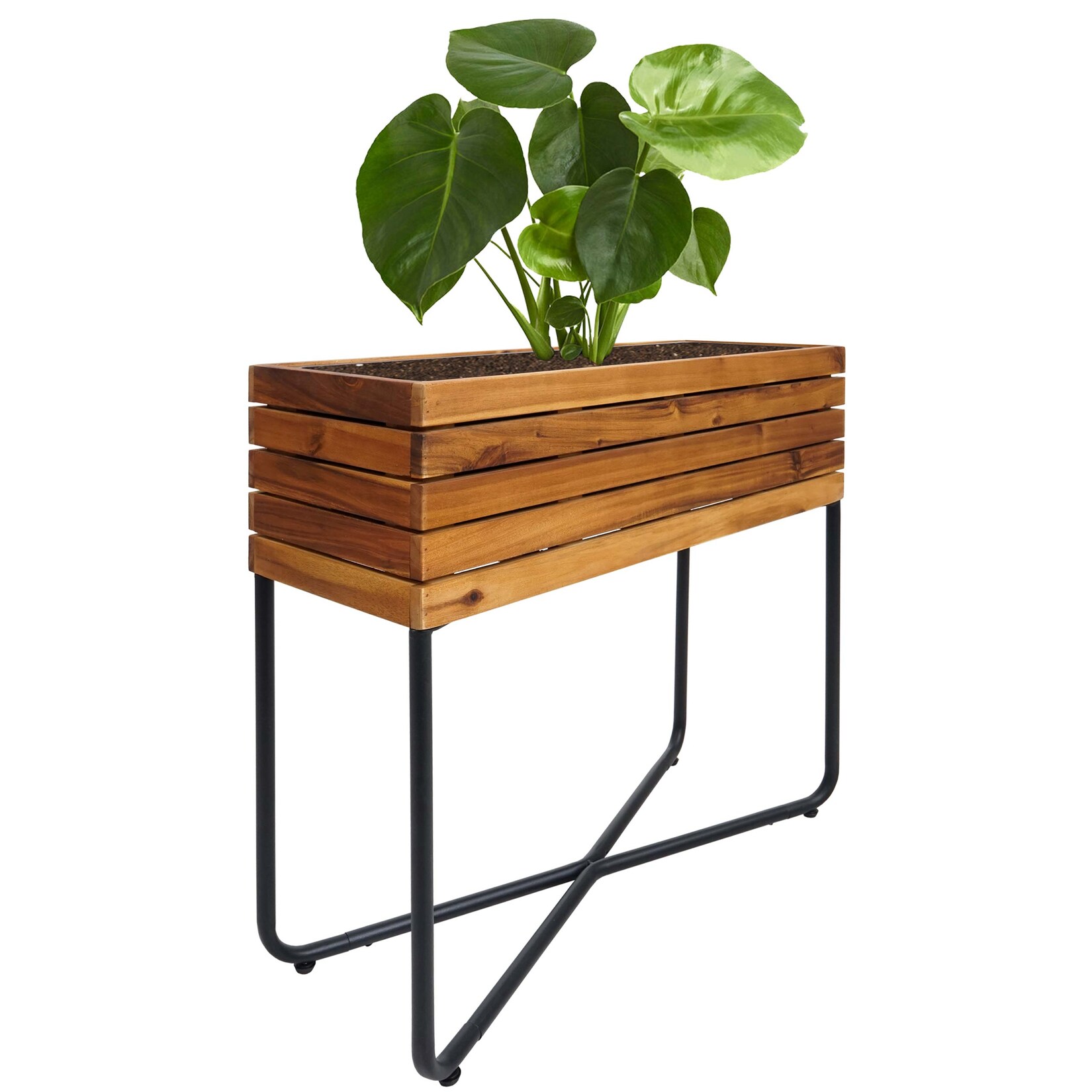 Pflanzkasten MCW-L25, Pflanzkübel Blumenkasten, rechteckig 60x62x22cm Outdoor Stahl Akazie Holz MVG-zertifiziert, braun