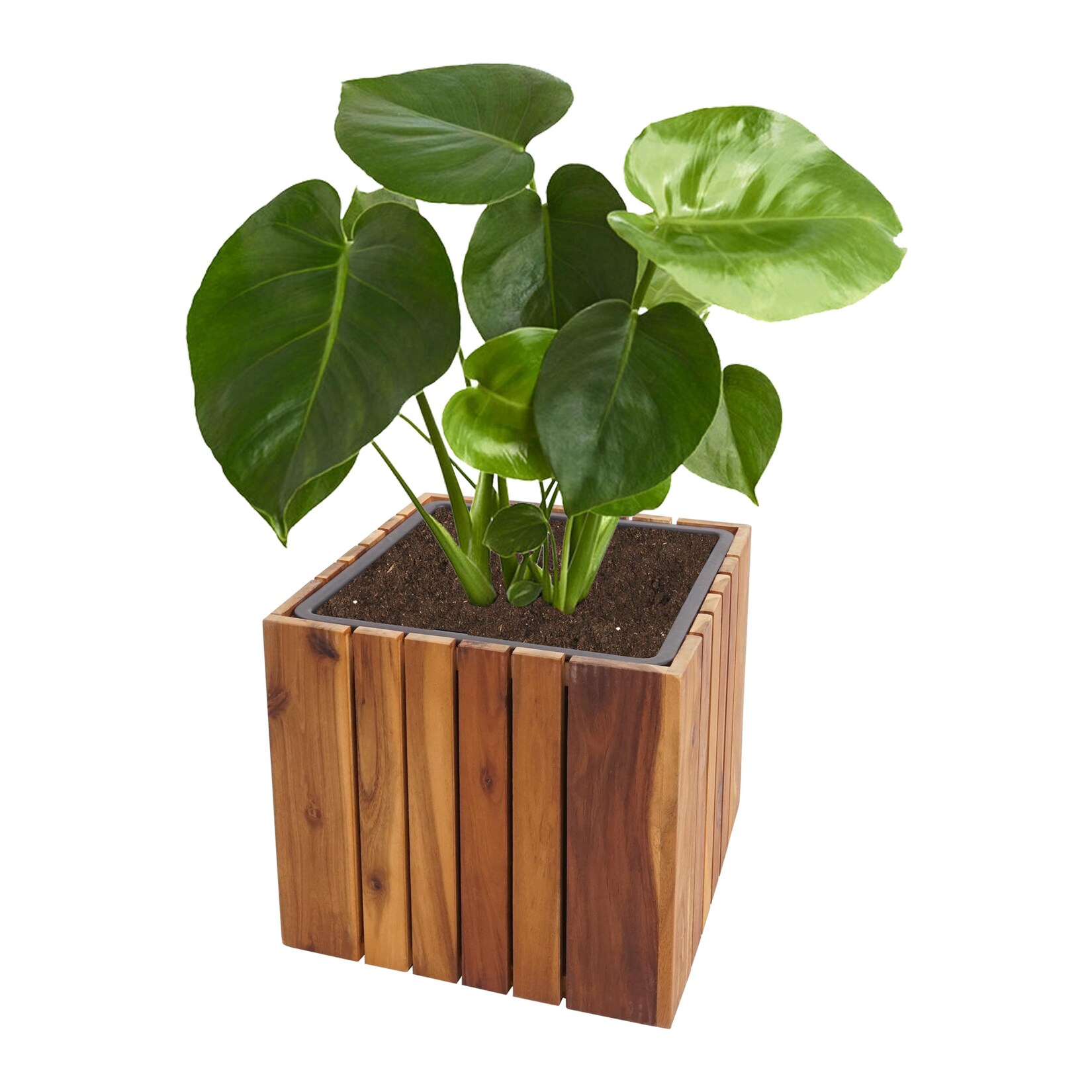 Pflanzkasten MCW-L24, Pflanzkübel Blumentopf Blumenkasten, eckig 32x32x32cm Outdoor Akazie Holz MVG-zertifiziert, braun