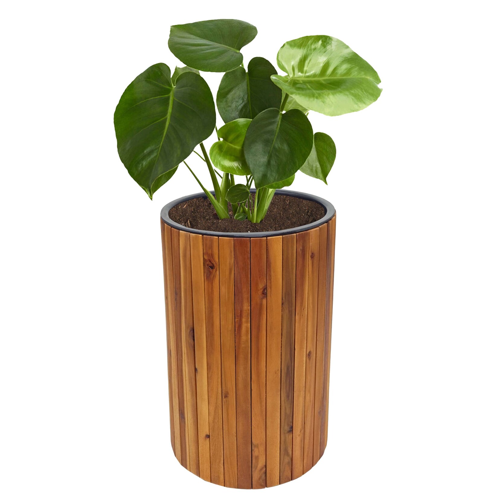 Pflanzkasten MCW-L24, Pflanzkübel Blumentopf Blumenkasten, rund 50x34cm Outdoor Akazie Holz MVG-zertifiziert, braun | 04057651566313