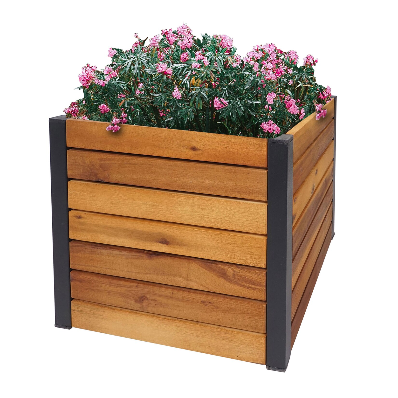 Pflanzkasten MCW-L23, Hochbeet Blumenkasten, Outdoor Akazie Holz MVG-zertifiziert Aluminium ~ 32x34x34cm braun
