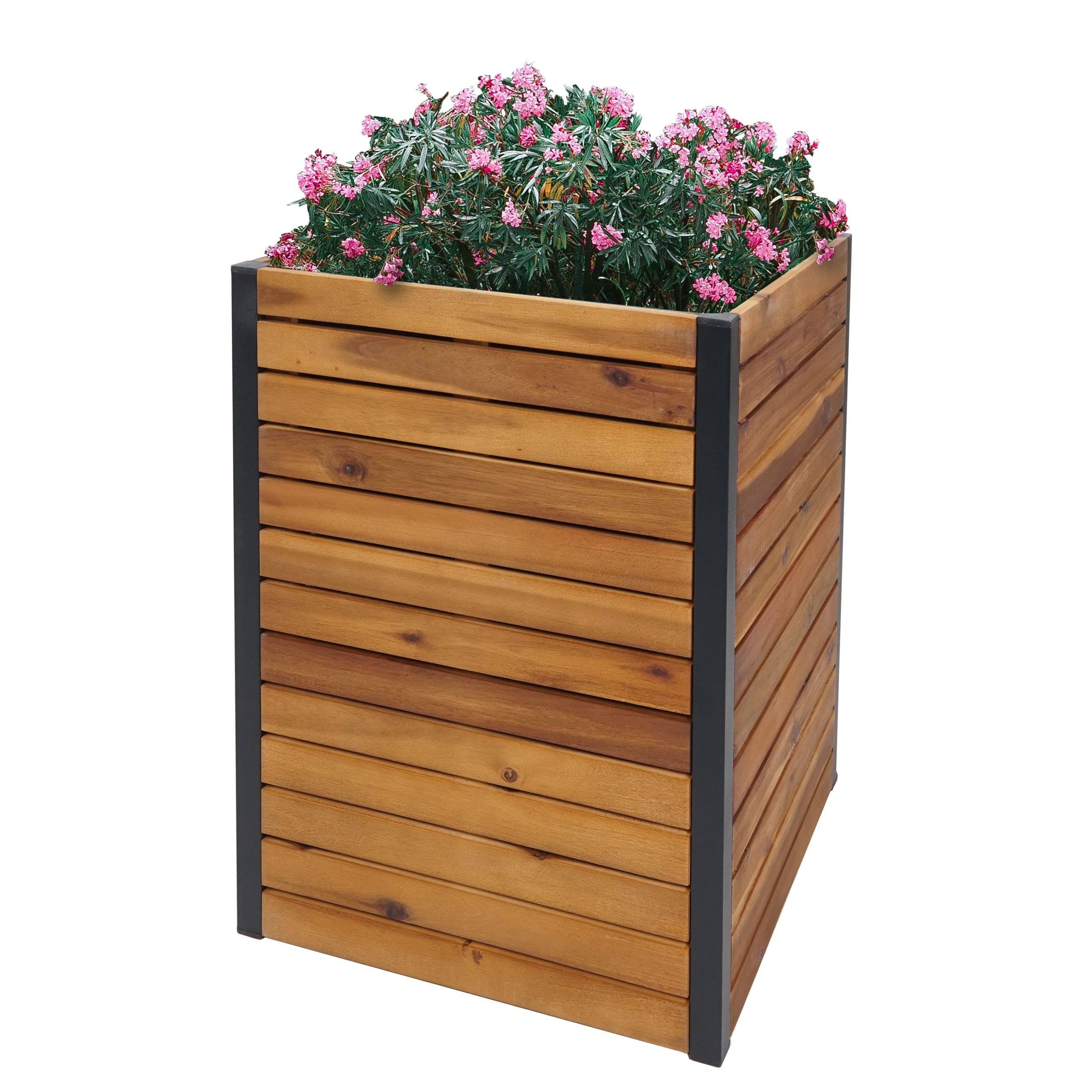Pflanzkasten MCW-L23, Hochbeet Blumenkasten, Outdoor Akazie Holz MVG-zertifiziert Aluminium ~ 60x42x42cm braun - Bild 1